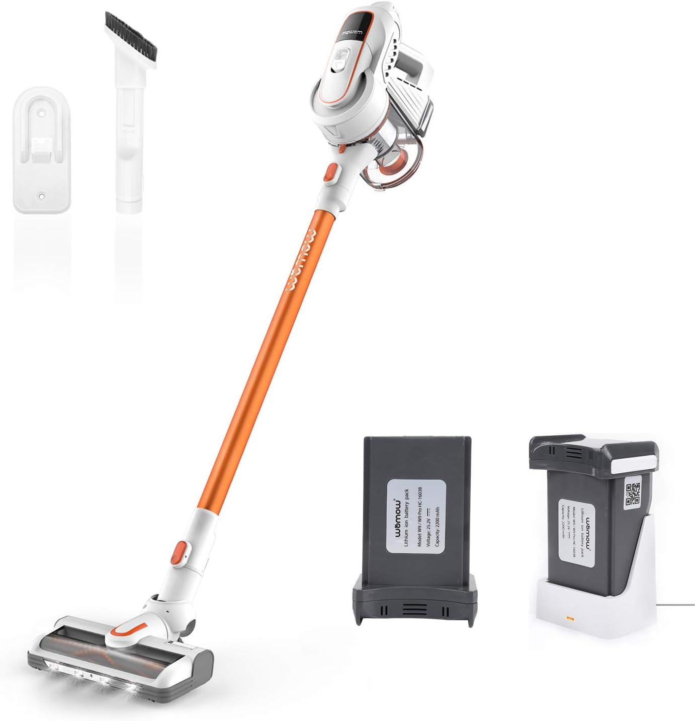 Cordless Vacuum Cleaner, 2 Detachable Batteries 16,000pa Strong Suction 2-in-1 Stick Handheld Vacuum Cleaner for Hard Floor, W9 Pro