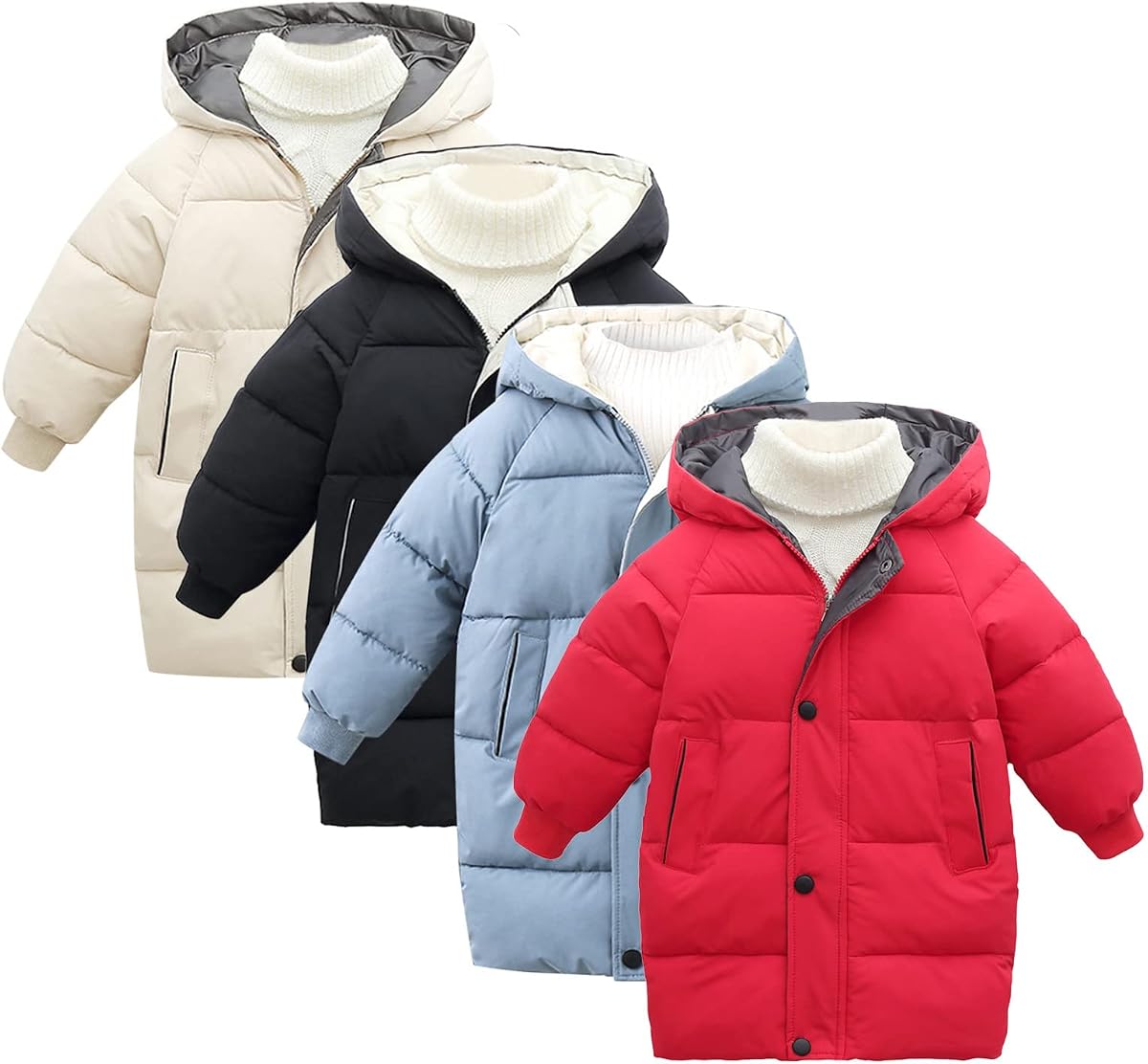 Abrigo de invierno para niños Chaquetas acolchadas térmicas cálidas Capucha Chaqueta hinchada al aire libre Ropa de abrigo con bolsillos