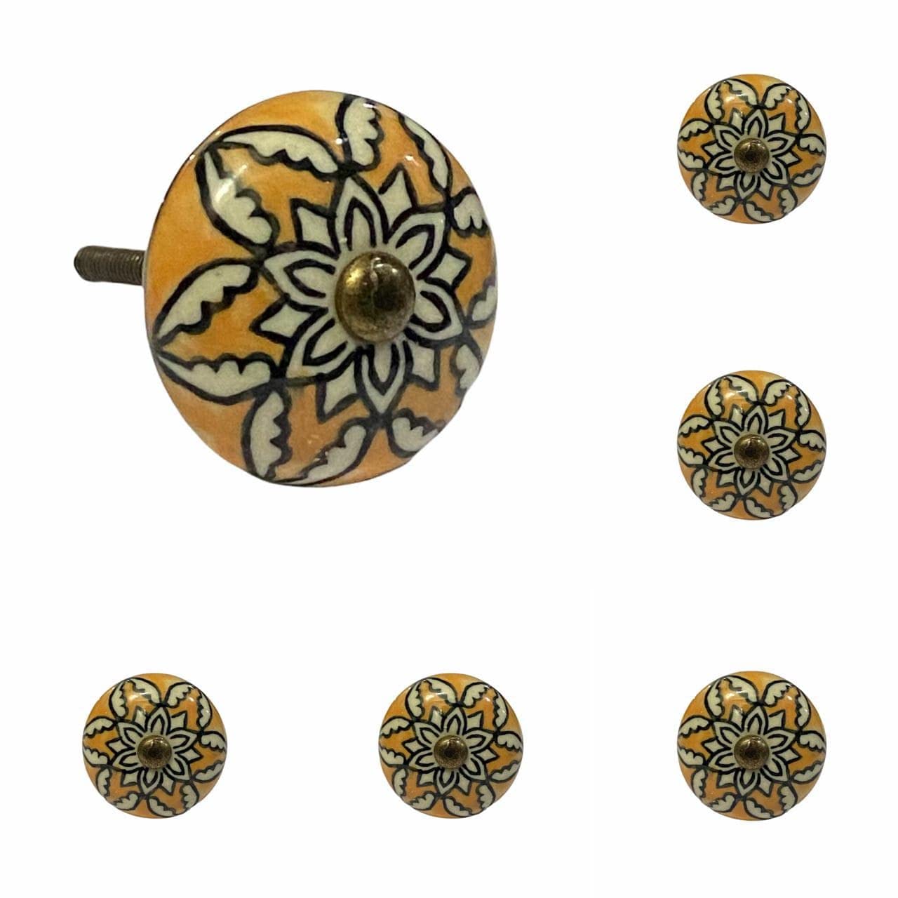 Maison Belle Handmade Artistic Decorative Ceramic Dresser Drawer Knobs Cabinet Door Pulls Furniture Wardrobe Kitchen Handles New Designs - Gold Antique Finish ( Size 1.75 INCH , Pack of 6 )
