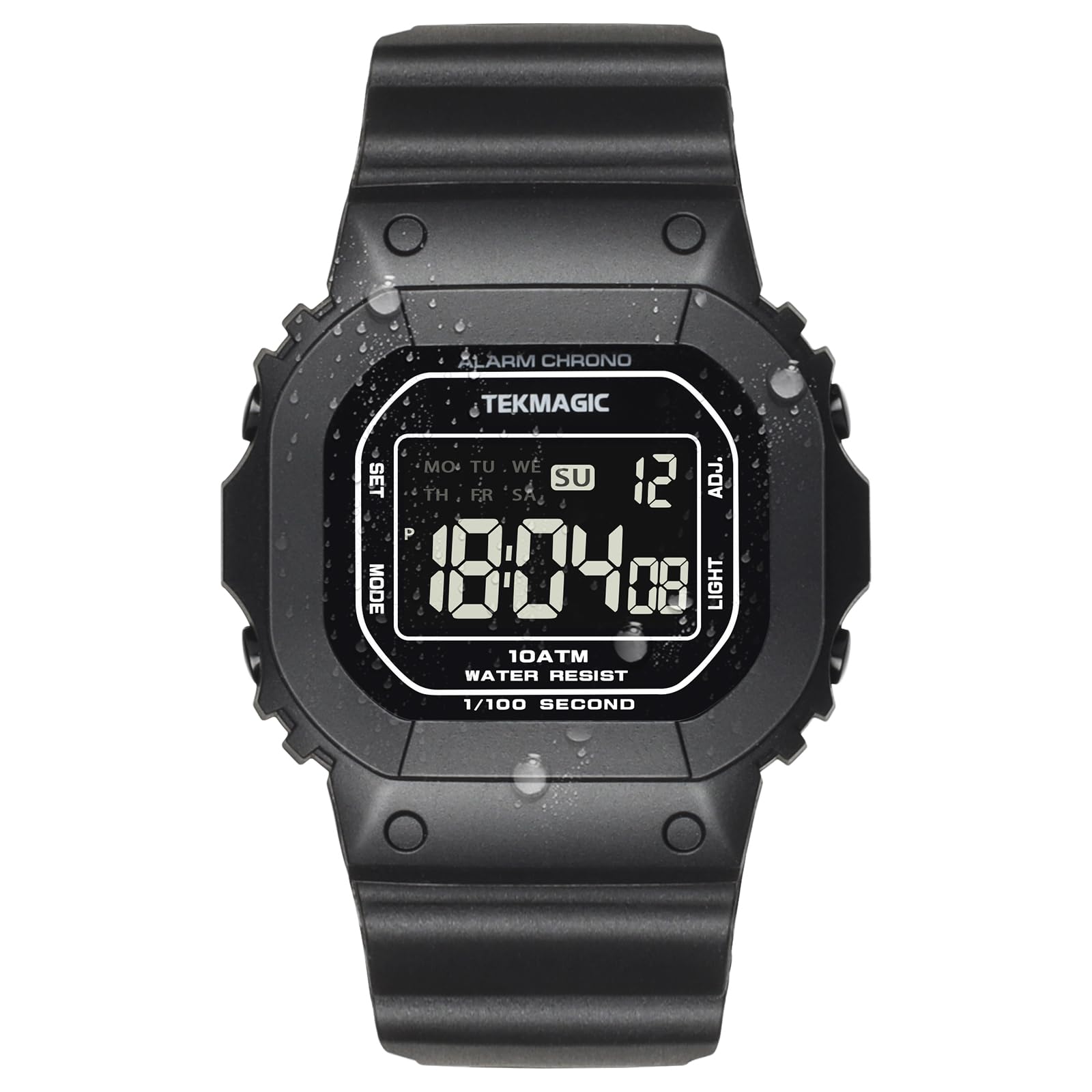 10 ATM Résistant à l'eau Montre Bracelet de Sport pour Natation et Plongée, Réveil, Chronomètre, Minuteur, Double Fuseau Horaire, Calendrier, Format 12 et 24 Heures Commutable