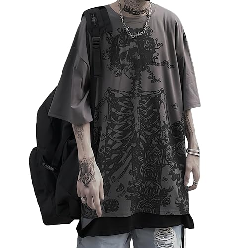 Women Men Y2K T Shirt Skeleton Emo Grunge Oversized Gothic