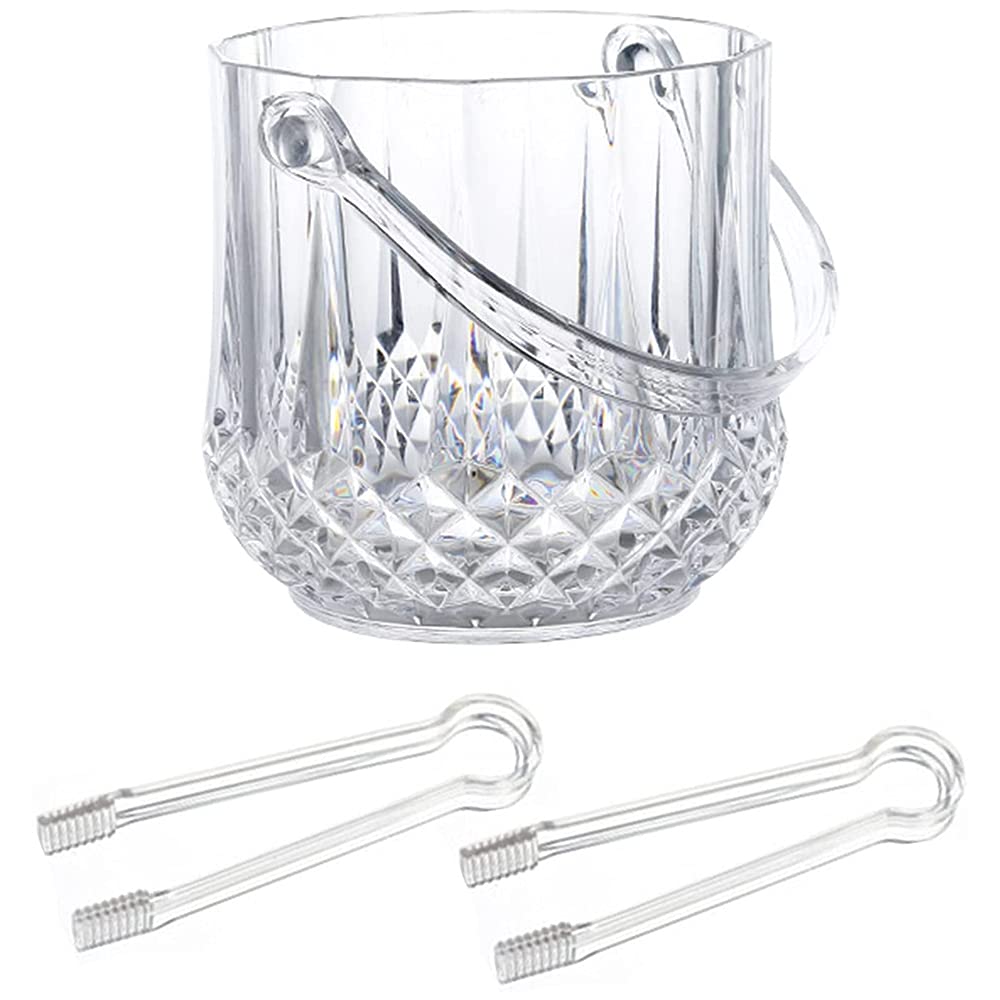 Uinfhyknd Ice Bucket Plastic Ice Bucket with Handle Acrylic Transparent Champagne Beer Wine Ice Bucket -Transparent