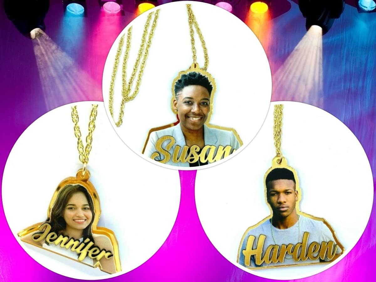 MIRROR MANIA Your Own Picture Photo UV Printed With Your Name Nameplate Necklace Chain Personalized Free Laser Cut Any Name Custom With Silver or Gold Choice Chain- WOW!
