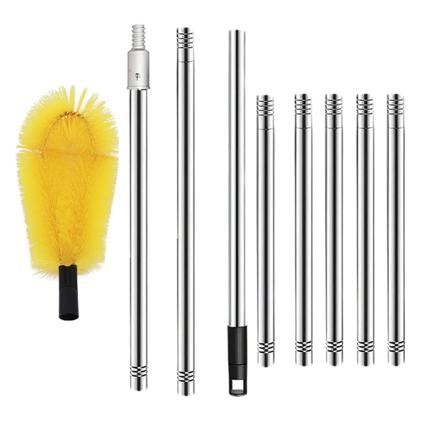 Tfaoys 8 Section Rod Extendable Roof Gutter Cleaner Practical Stainless Steel With Sturdy Bristles Portable For Home Maintenance Daily Use Adjustable Gutter Brush