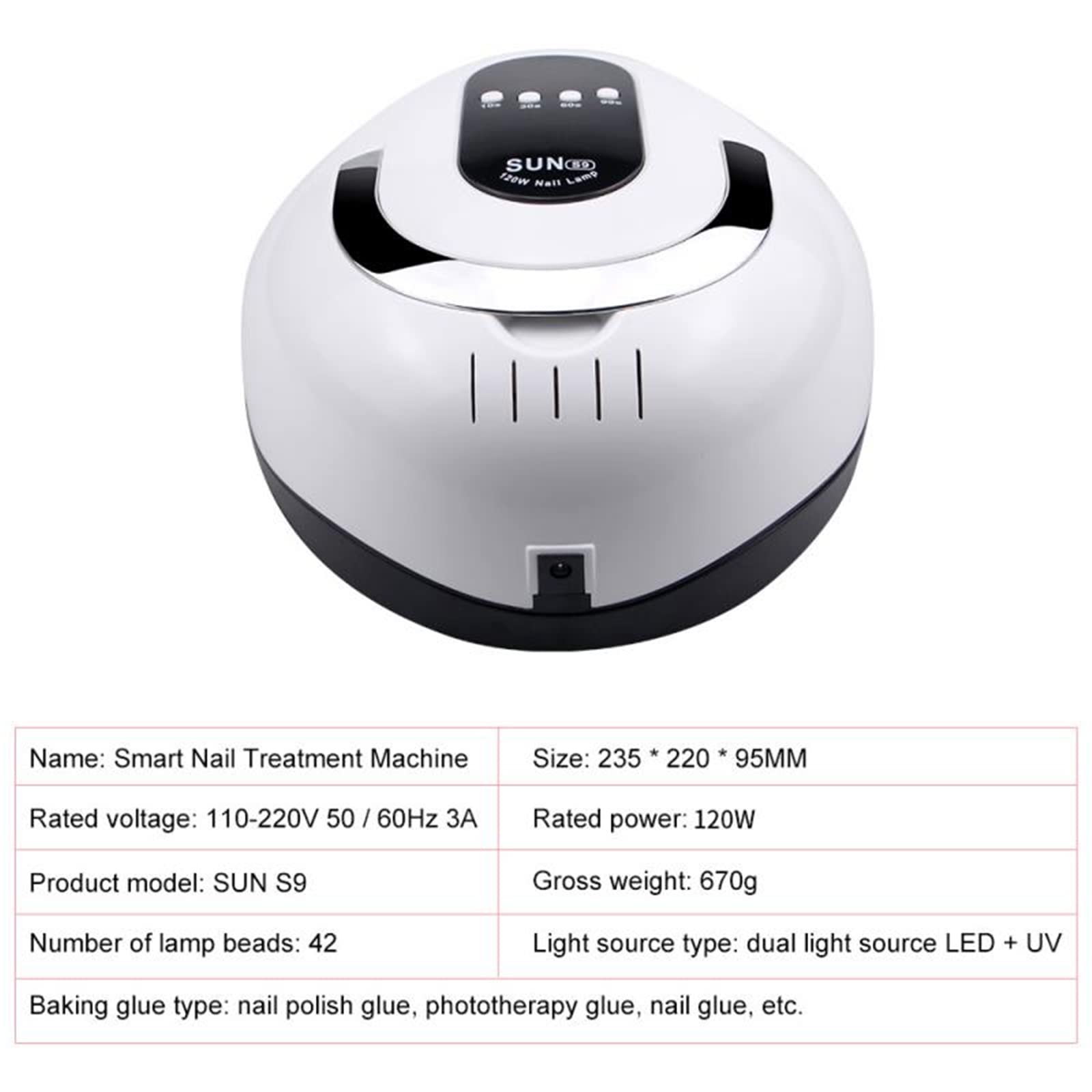 ZYC Lampada UV a LED Asciugatura Rapida 120W Lampada per Unghie Aggiornamento a Quattro tempistiche Lampada per asciugatrice per Unghie a Quattro tempistiche Lampada per Manicure Professionale