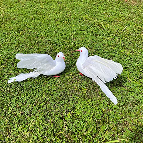 Lwingflyer 2Pcs Small Flying White Feather Doves Artificial Simulation Foam Bird Ornaments Diy Craft For Wedding Decoration Party Accessories #TOP4