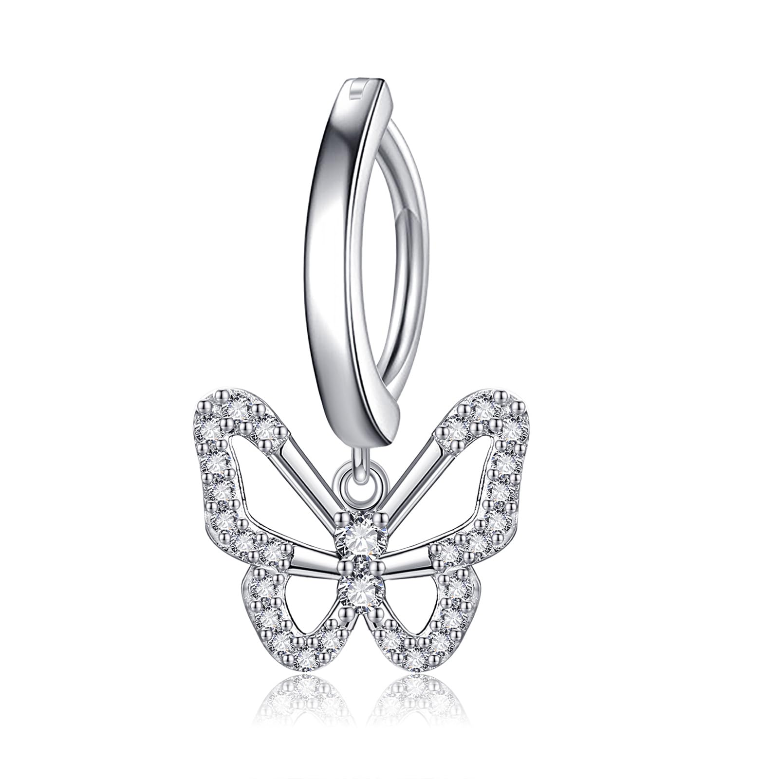 POPLYKE Bauchpiercing 925 Sterling Silber Clicker Bauchknopf Ringe Schmetterling Clicker Dangle Nabel Ringe für Damen Gebogene Barbell Piercing Schmuck