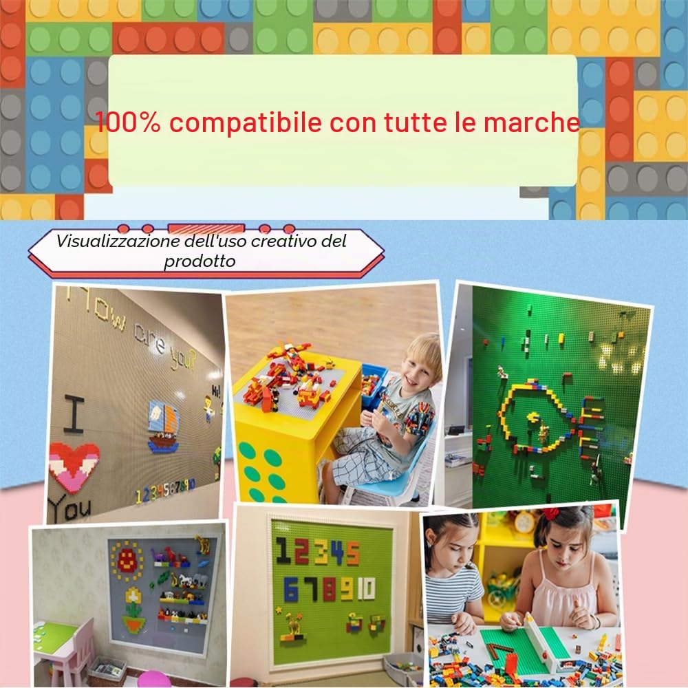 Set di 8 pannelli compatibili con la maggior parte delle marche, classici mattoncini da costruzione, compatibile con tutti i marchi più grandi e Activity Table, 25,5 x 25,5 cm, piastra di base bianco