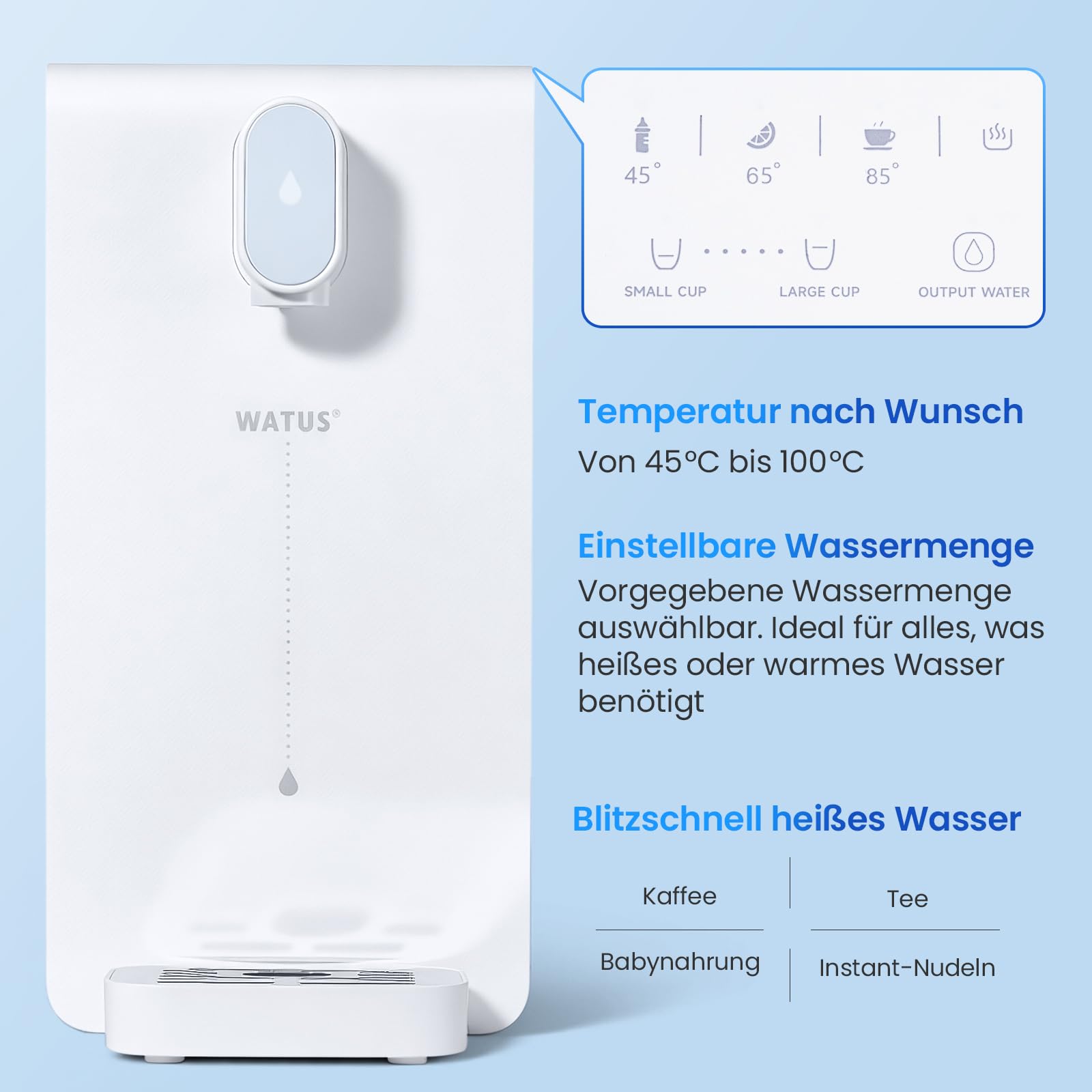 Heißwasserspender, heißes Wasser in Sekunden, Wasserspender mit Filterung und Heizung, enthält 3 Filterpatronen. Filtern Sie Wasser, um Kalk, Chlor,Blei und Kupfer im Leitungswasser zu reduziere