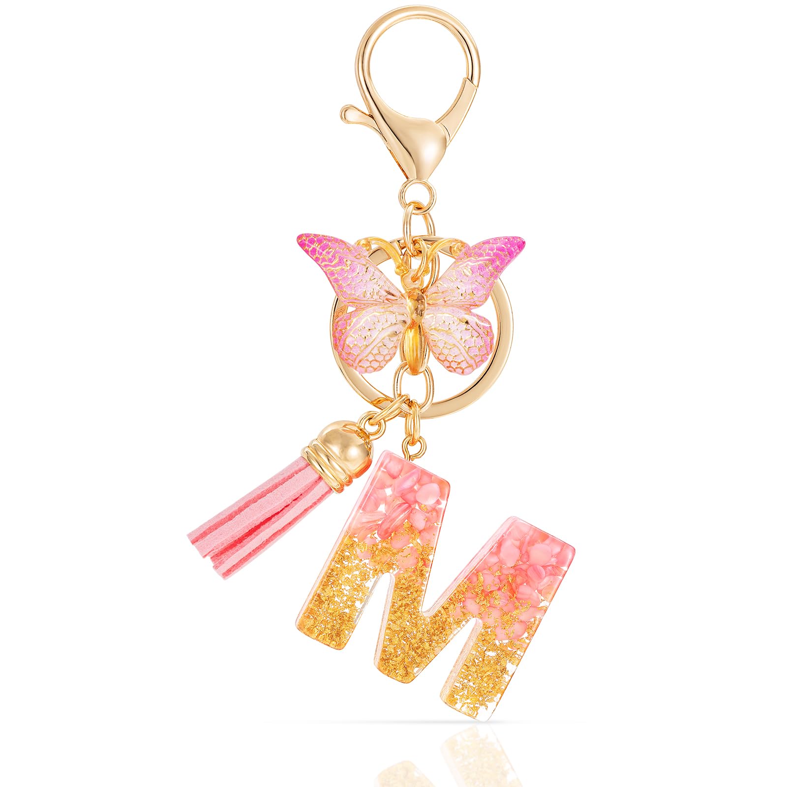 Amazon.com: MWOOT Cute Initial Letter M Keyring Pink Key Ring