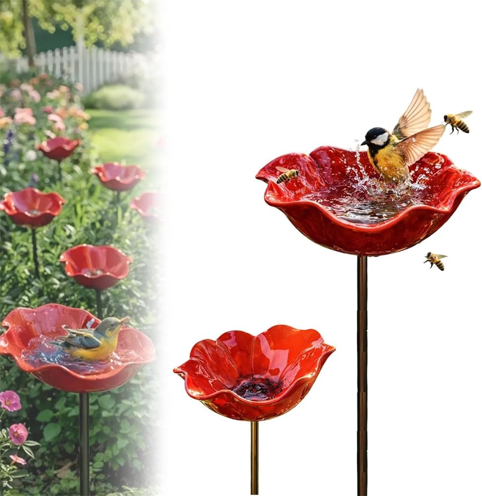 2026 New Handmade Metal Flower Garden Stake Bird Bath,Flower-Shaped Bee Watering Station for Garden,Bee Watering Flowers Stake Station,Colorful Butterfly Bee Bath Bowl for Outdoor Yard Decor (3 Pcs) — view 8