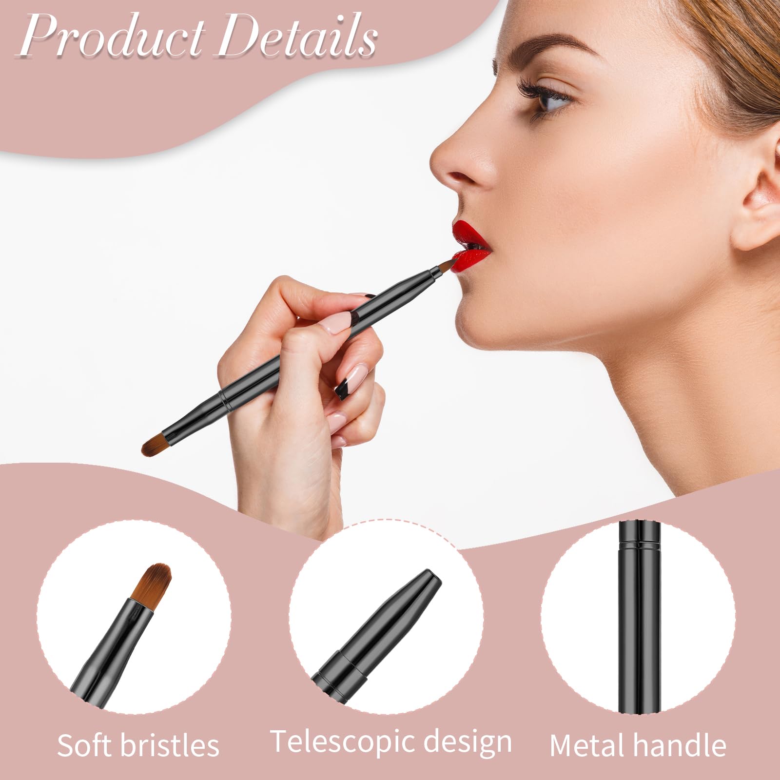 2 Pack Retractable Lip Brush for Lipstick with Cap Double-Ended Lip Makeup Brushes Retractable Lip Gloss Lipstick Brush Applicator Travel Black Red - Image 3