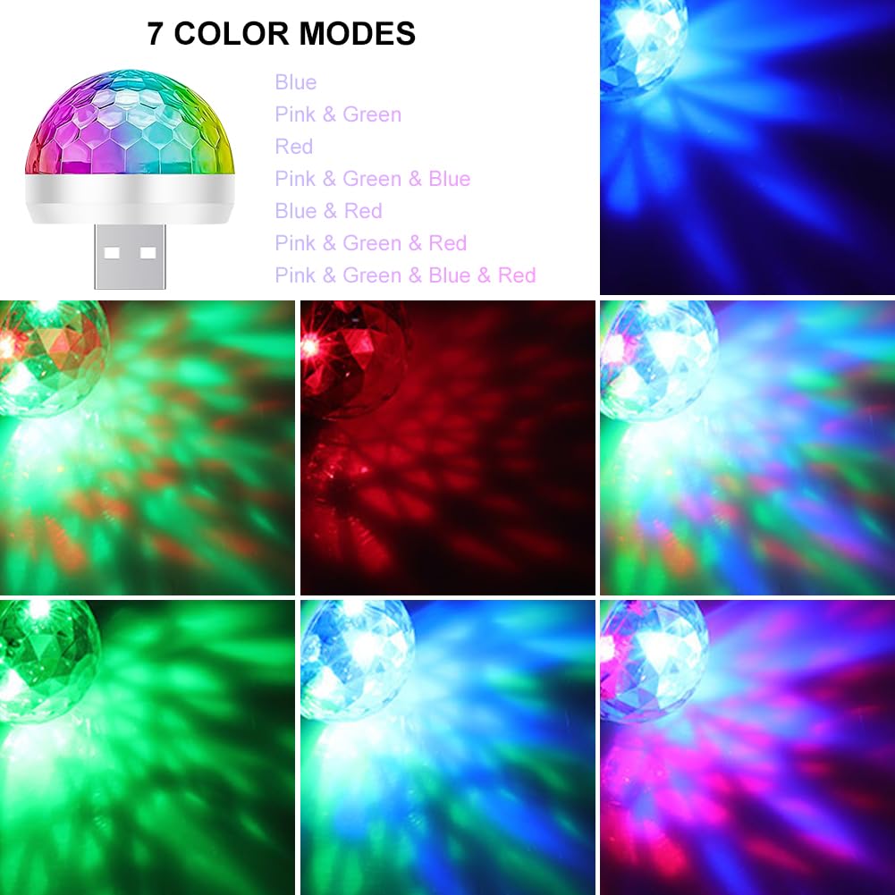 URAQT USB Lights Disco, Mini Disco Ball Lights, 4 kolorowe samochodowe lampki nastrojowe LED, Przenośne Mini Disco Lights RGB z 3 adapterami, Nadaje się na imprezę, klub, urodziny, karaoke (Biały)