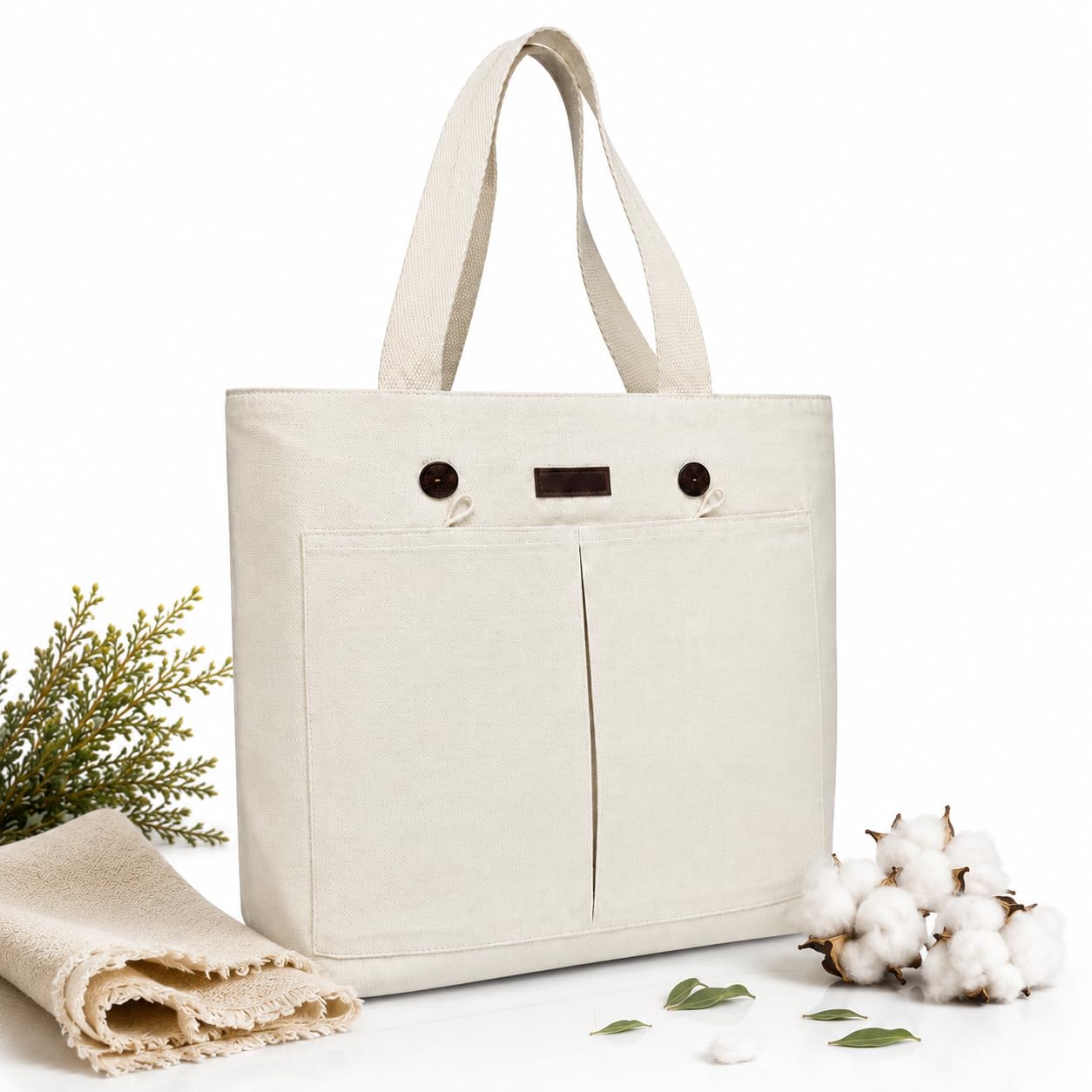 White Tote Bag for College Girls - Plain Tote Bag With Zipper and Pocket | Machine Washable, Foldable, Fits laptop 15inch, Stylish Canvas Bag for Women Office Use,Travel and Daily Use-picture-41