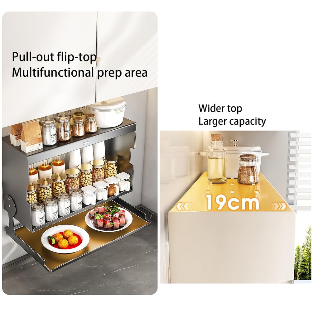 Pensile da Cucina in Acciaio Inossidabile Anta A Libro con Ribalta Armadietti Multifunzionali Cucina Preparazione dei Cibi Contenitore da Riporre sotto I Pensili,Grigio,L