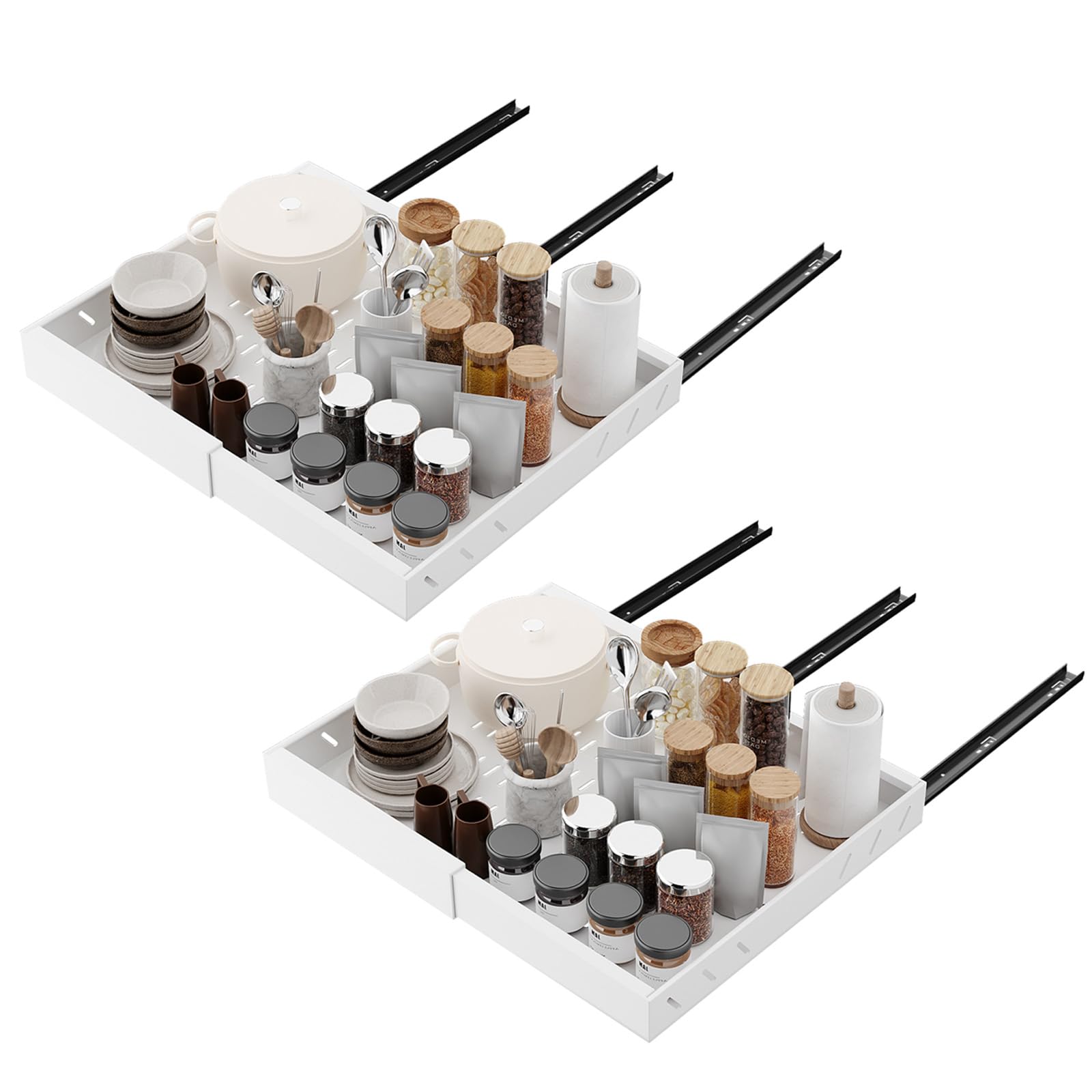 GarveeHome Lot de 2 Tiroirs Coulissants Extensibles en Acier au Carbone – Glissières à Billes Silencieuses, Antirouille, Sans Perçage – Réglable 32-52 cm – Pour Cuisine, Salle de Bain, Garde-Manger –