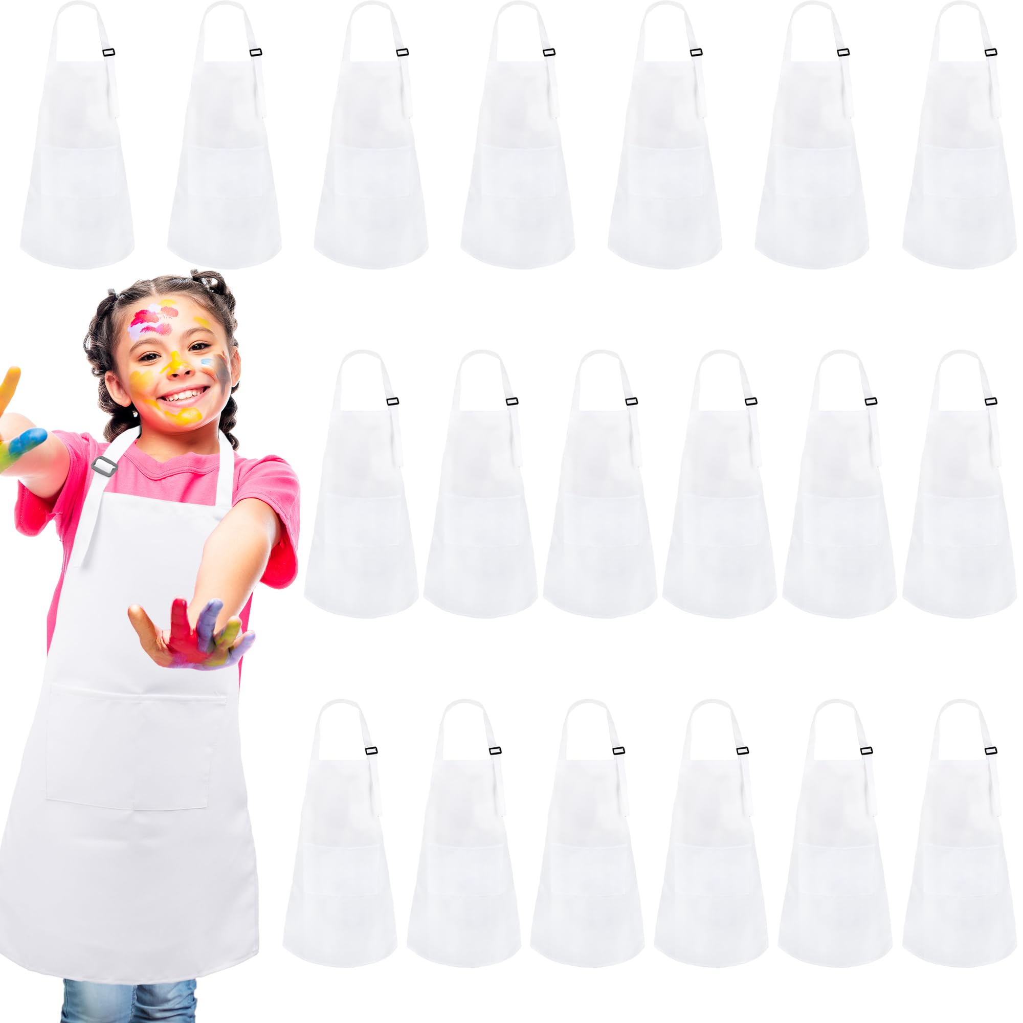 Swakuta 20 Pcs Kids Blank Artists Aprons with Pockets Children DIY White Painting Apron bulk Child Adjustable White Chef Art Apron for Boys Girls Baking Cooking Painting Crafting Grilling Activity