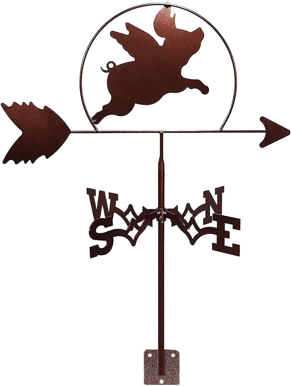 Klonwg A Weather Vane Decoration Weathercock Garden Stake Weathervane Flying Pig Wind Direction Indicator Stainless Steel