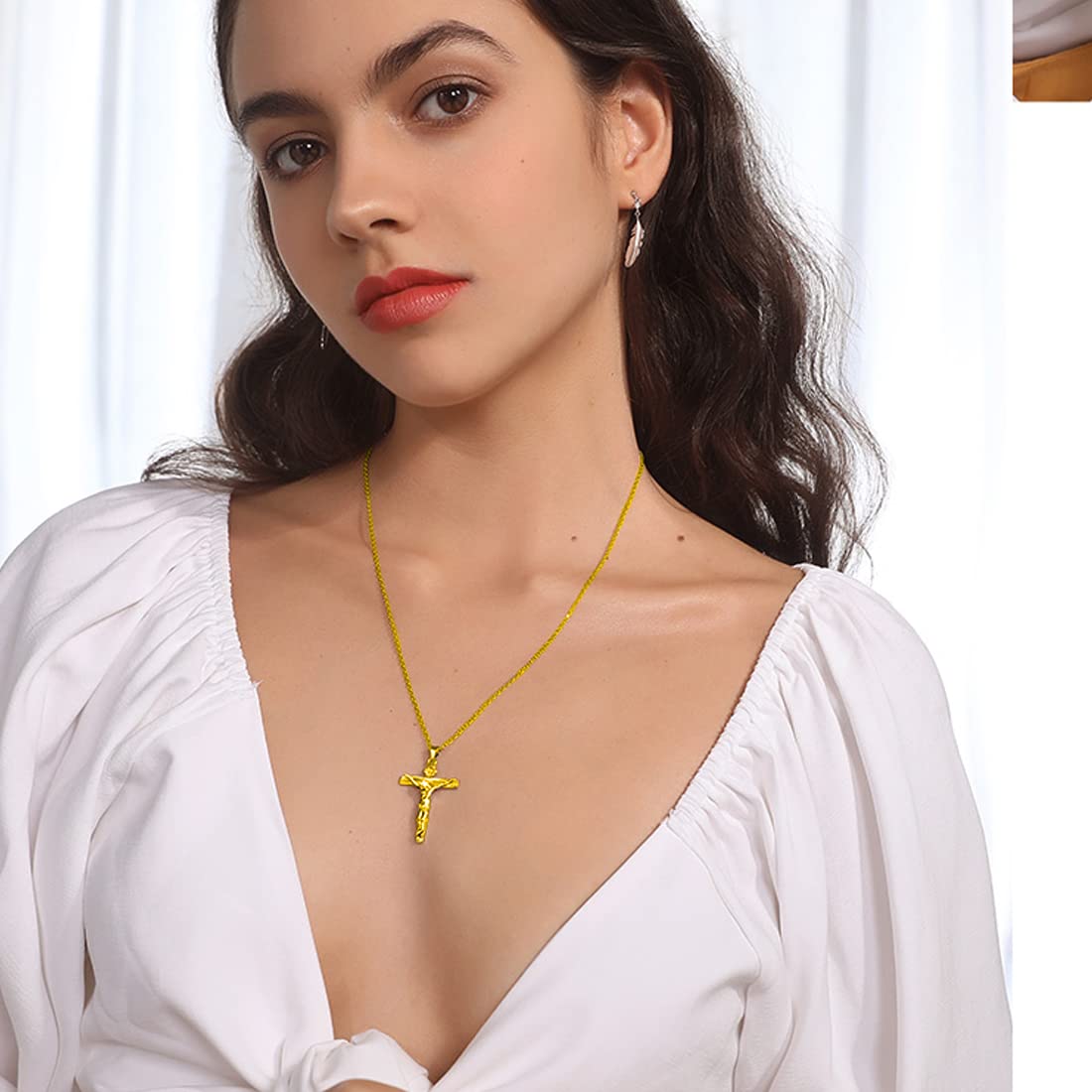 Collana Cristiana Con Croce E Conchiglia Abalone – Acciaio Inox – Pendente Gesù Ispiratore – Regalo Religioso Y5144 - 5