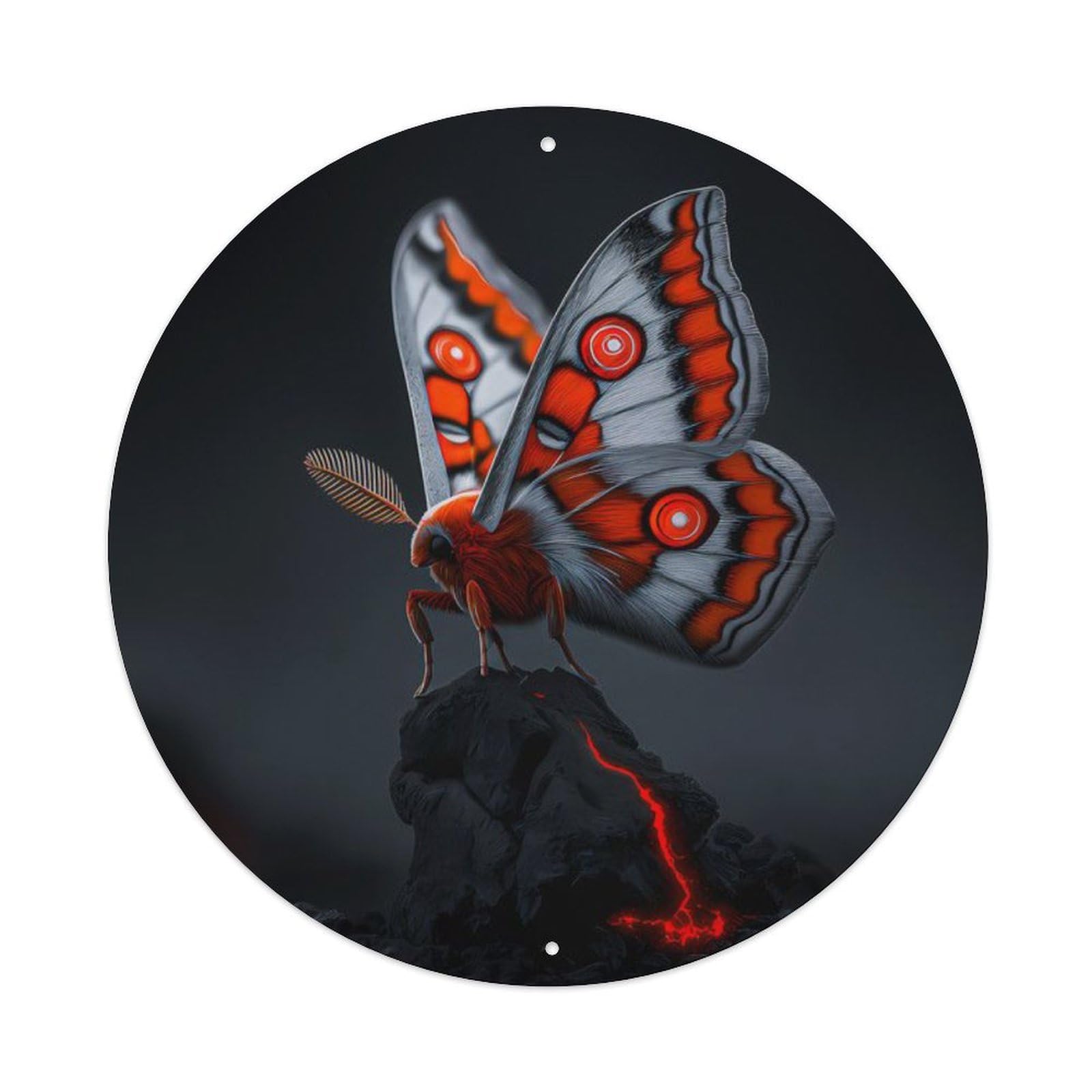 Animal Poster Moth Saturniid on Volcanic Rock Dark Aesthetic Vintage Metal Tin Sign Plaque Wall Decor for Cafe, Club Bar, Office, Garden Metal Poster 8x8Inch