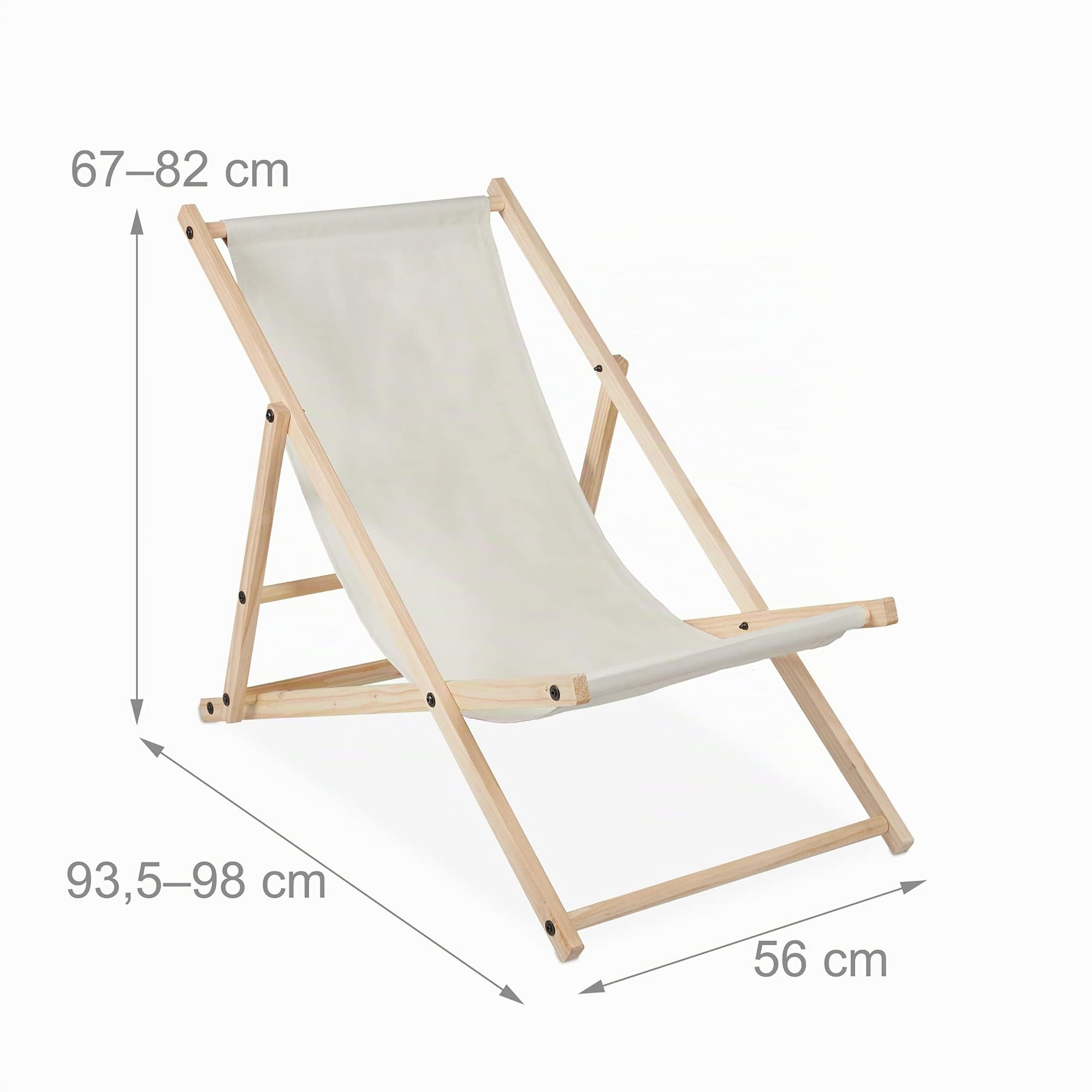 Relaxdays Sdraio in Legno, Sedia da Spiaggia, Fodera in tessuto, Pieghevole e Regolabile, Spiaggia, Balcone, Beige