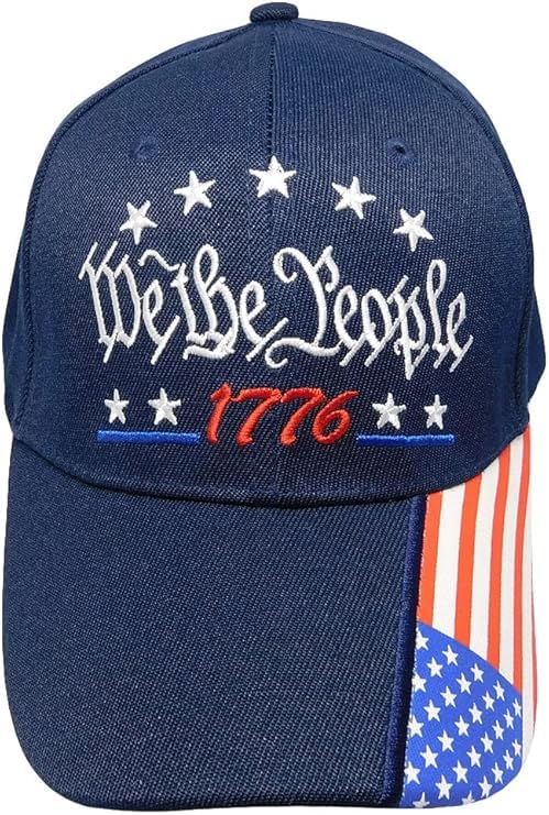 Flakita's Novelties USA American 1776 Navy Blue USA Flag On Bill Adjustable Embroidered Cap Hat