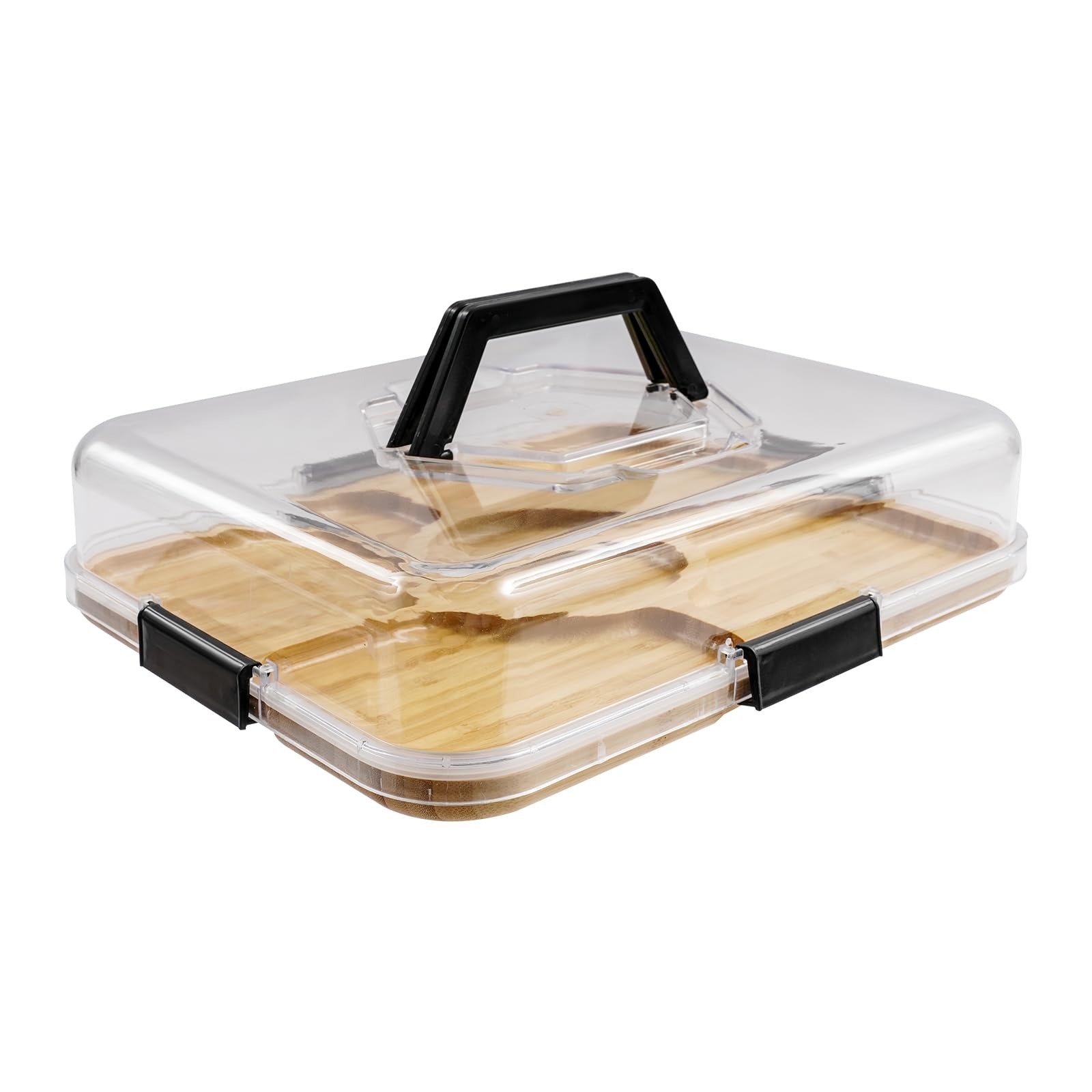 Lot de 2 planches à charcuterie avec couvercle - Planche à fromage portable avec 6 compartiments en bambou et acrylique - Pour cuisine, pique-nique, fête, goûter, 35 x 28 cm - Bois naturel