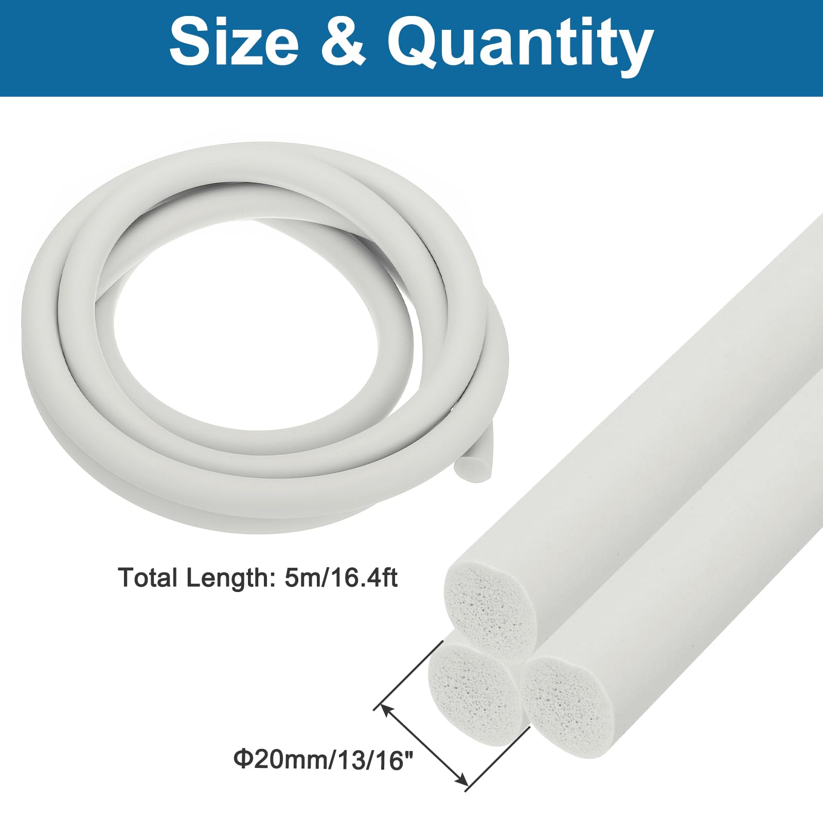 PATIKIL 16.4Ft Backer Rod 13/16 Inch EPDM Rubber Caulk Saver Concrete Expansion Joint Concrete Expansion Filler Weather Strip Seal for Gaps and Joints White - Image 2