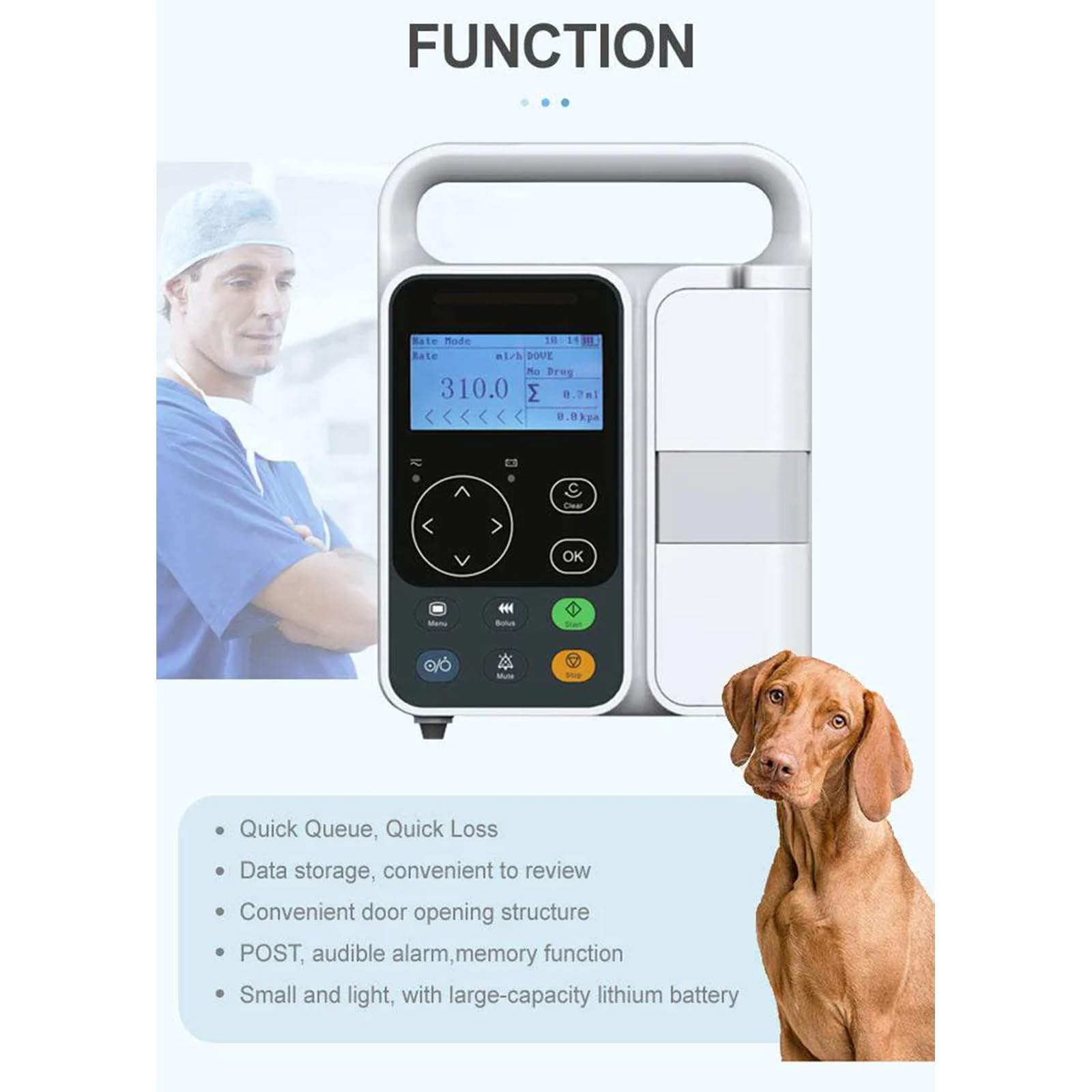 Bomba De Infusión Veterinaria, Bomba De Infusión Intravenosa Volumétrica Ajustable, Pantalla LCD De 3 Pulgadas, Infusión Intravenosa De Alta Precisión Y Ajustable, con Alarma Y Calibración
