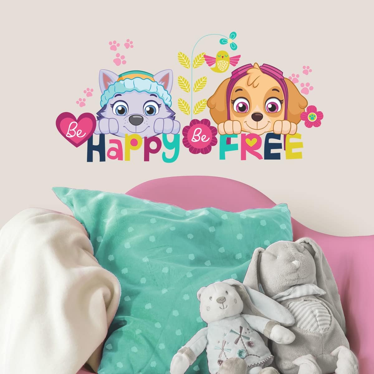 RoomMates RMK3662SCS Paw Patrol Skye and Everest Be Happy Quote Peel and Stick Wall Decals