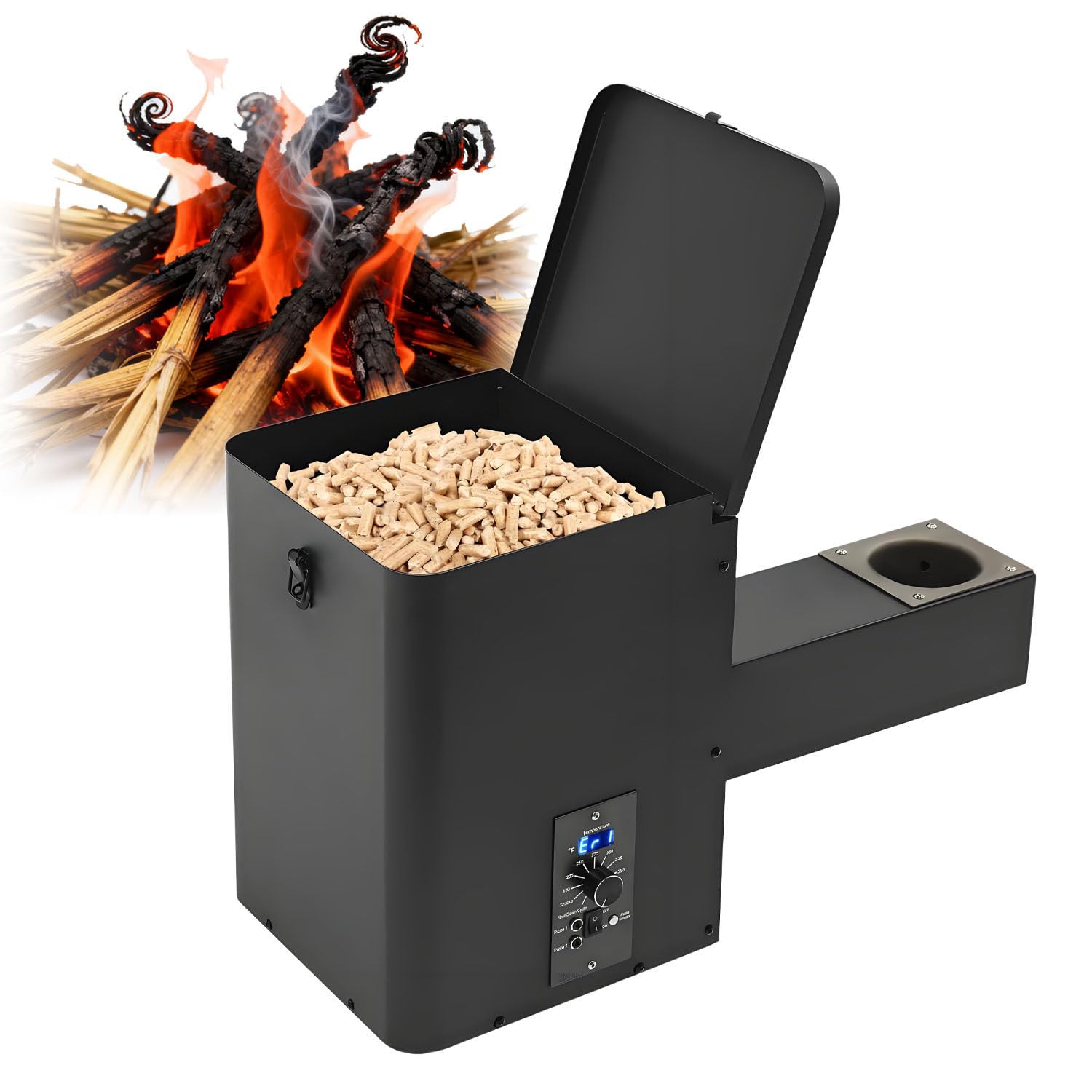 KJZQXYX Auto-Ignition Pellet BBQ Smoker Digital Smoker Pellet,Vertical Pellet Hopper Assembly Kit,with Digital Temperature Controller,for Grill