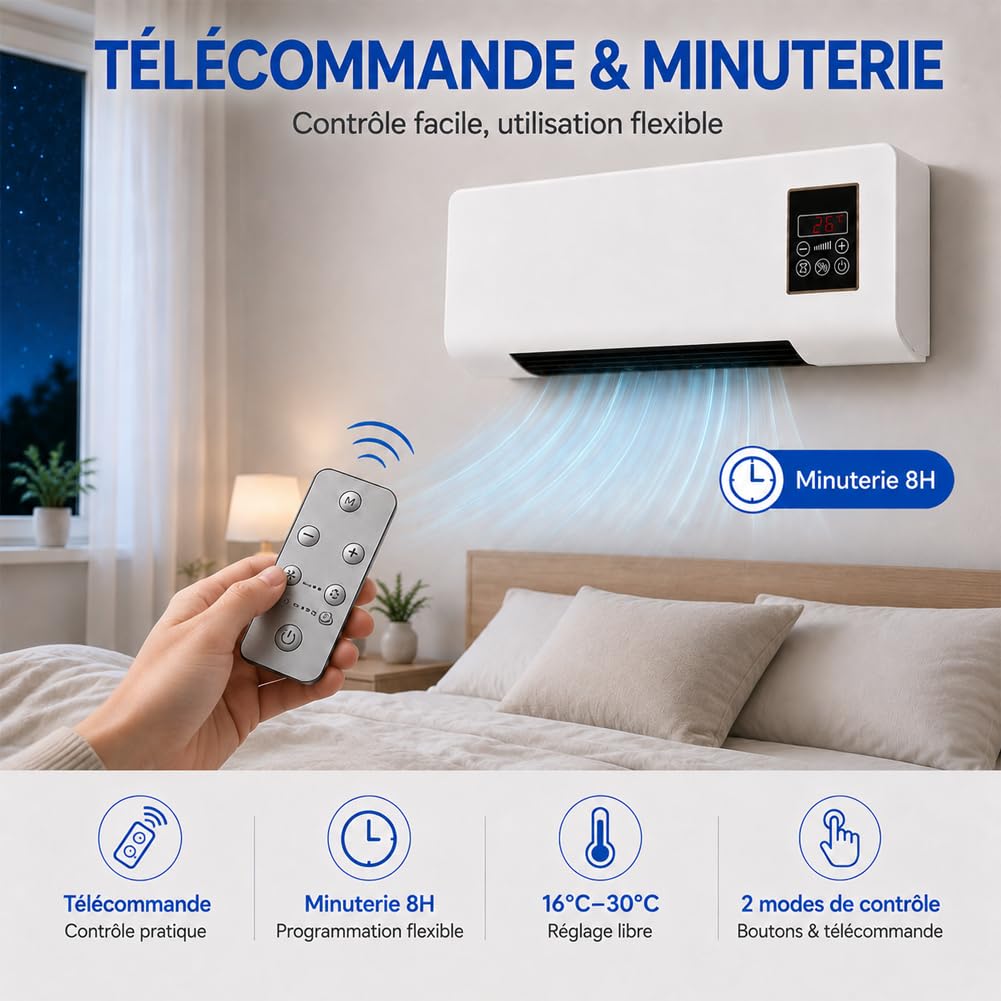 Epicooler Climatiseur - élément de Design Pour Circulation d'air, Climatiseur Mural Sans évacuation Avec Télécommande, Compagnon 4 Saisons, Fixation Simple, Gain de Place (1pcs)