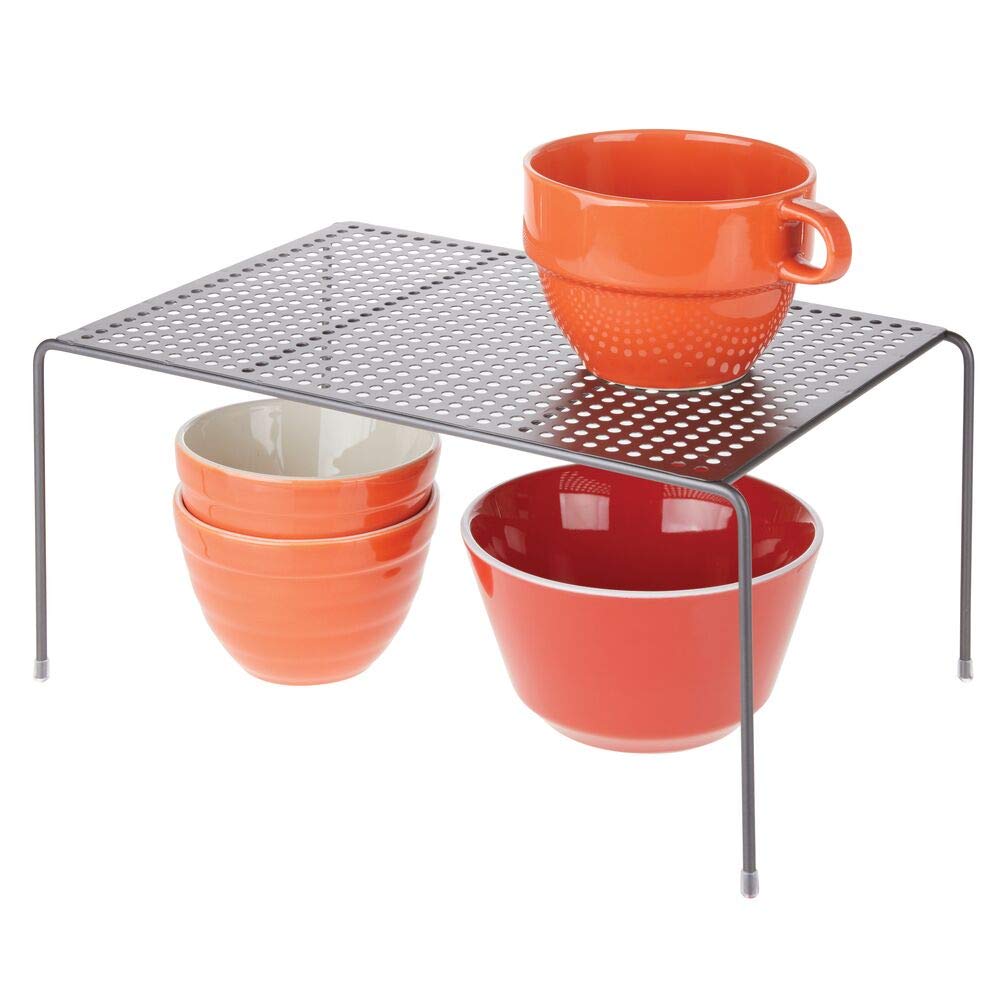 mDesign set de 2 étagère cuisine – rangement cuisine autoportant en métal – range vaisselle de cuisine pour tasses, assiettes, aliments, etc. – gris