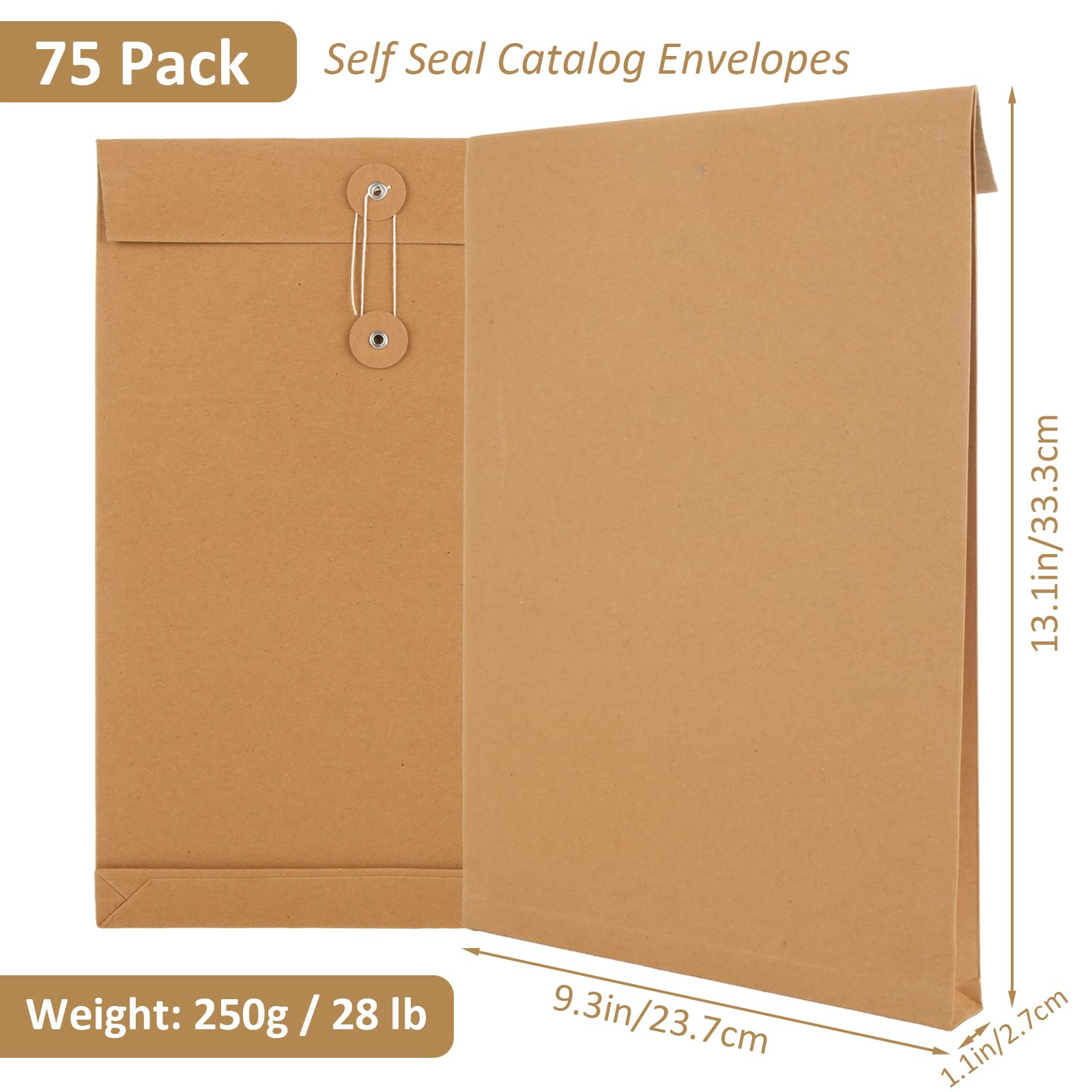 Confezione da 75 buste per catalogo autosigillanti, in carta kraft marrone, con grande chiusura, 12,7 kg, buste di carta pesante per casa, ufficio, affari