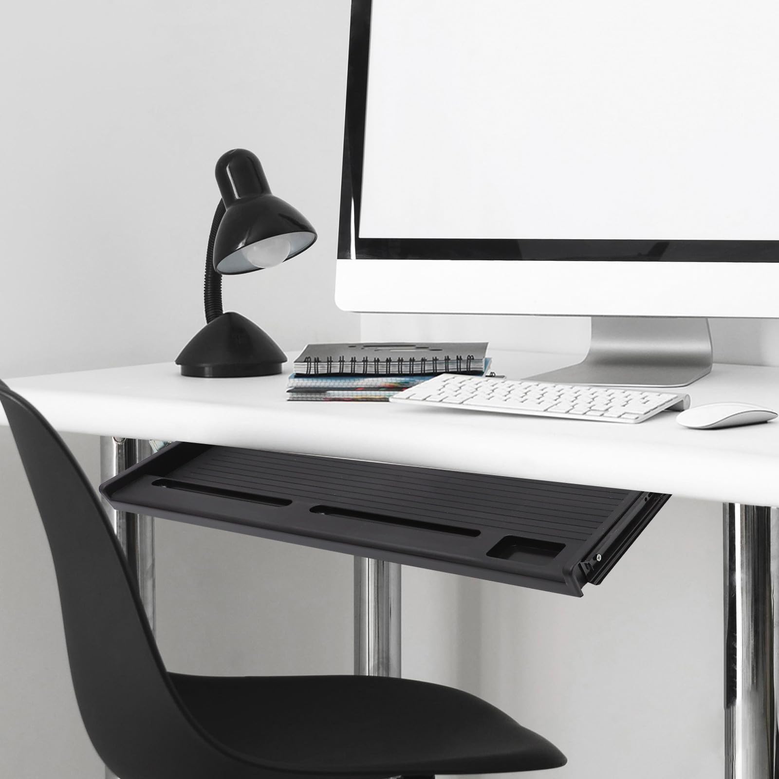 Tastaturablage unter dem Schreibtisch mit Gleitschienen, schwarz, K1-Aufbewahrung, ausziehbare Schublade für Büroorganisation und platzsparend