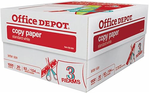 Office Depot 3-Ream Case - Papel para impresora de inyección de tinta láser multiusos, 8 1/2 x 11 pulgadas, tamaño carta, brillo 104 (Euro)/92 (EE.