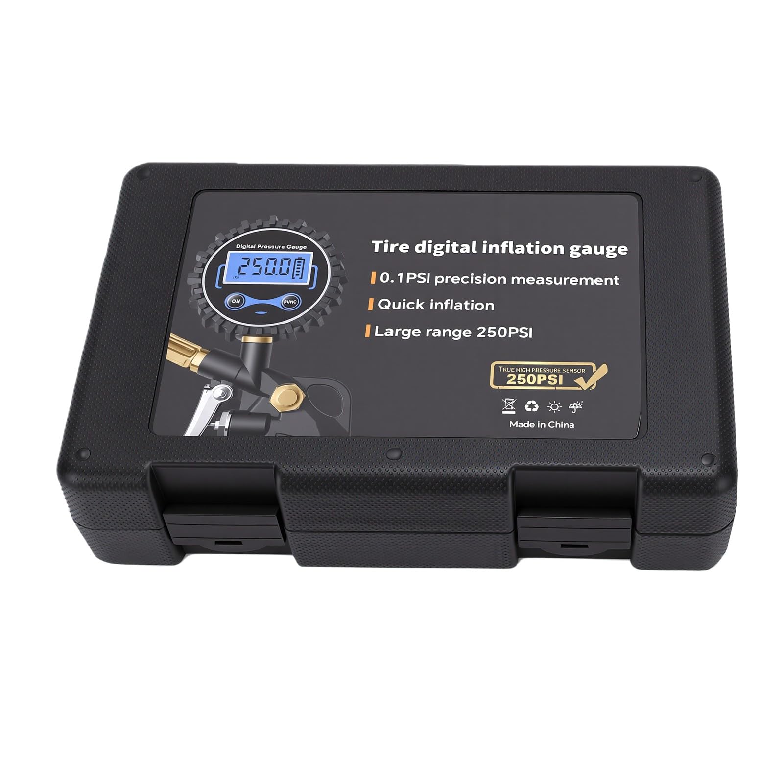 Yctze Manómetro de Presión de Neumáticos Digital 250 Psi con Inflador para Mecánicos Autos y Uso en Emergencias en Carretera Lecturas Precisas Resolución 0,1 Psi Pantalla LCD