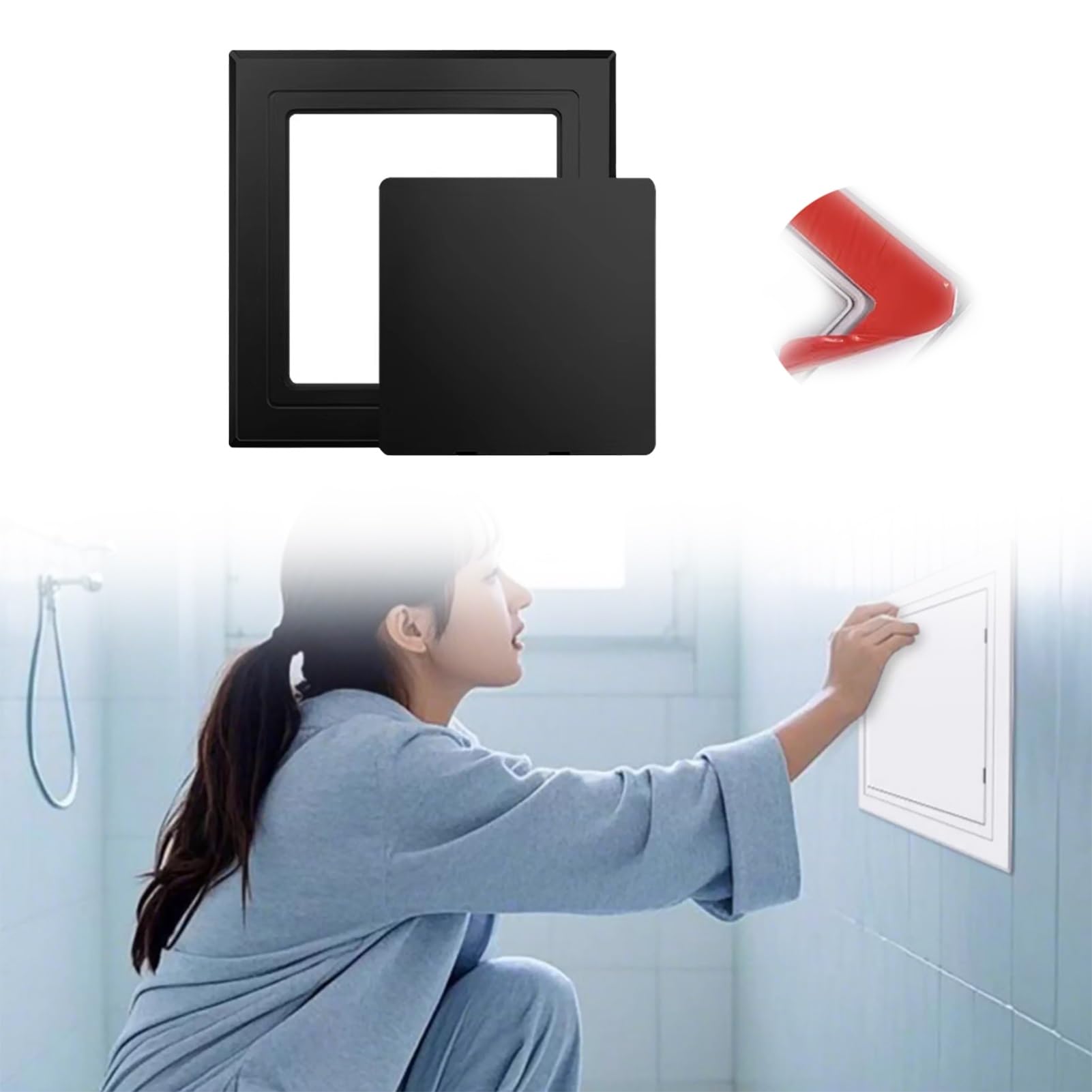 OIFAODAO Stainless steel access door， Self Adhesive Access Panel for Bathroom - Removable Wall Cover for Plumbing Servicing, Tile & PVC(Black,150x150mm (5.9x5.9in))