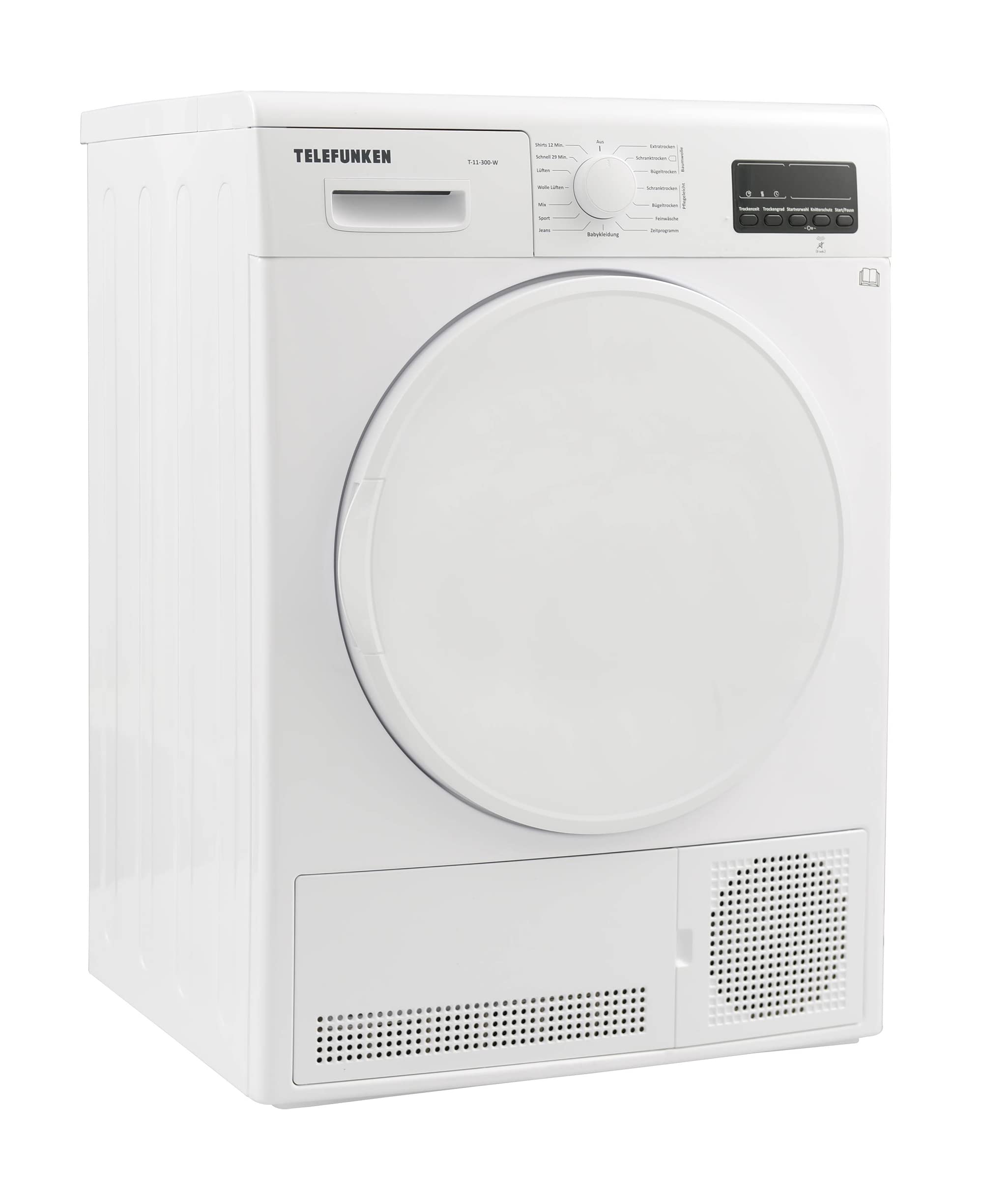 Telefunken T-11-300-W Kondenstrockner / 7kg Trockner mit 15 Programmen, Knitterschutz & reversierenden Trommelbewegungen, weiß