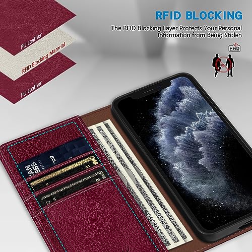 ZZXX iPhone 11 Pro Max Wallet Case, 3 Card Slots with RFID Blocking, Strong Magnetic Leather Flip Protective Phone Case for 6.5 inch, Wine Red by ZZXX - Image 2