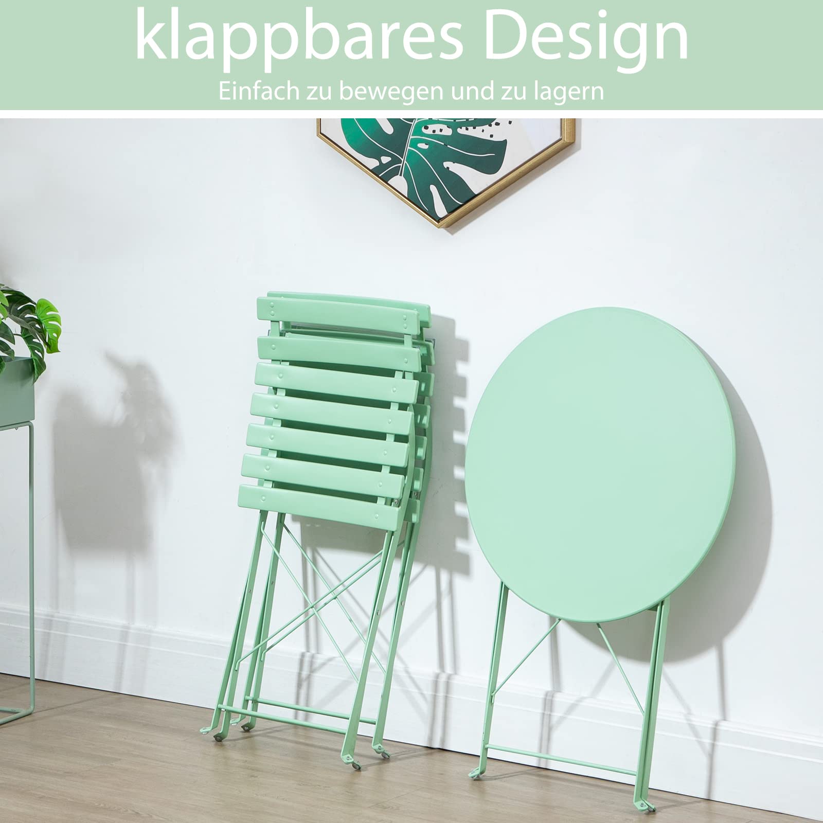 AVAWING - Set da balcone e giardino in 3 pezzi, con tavolino e 2 sedie pieghevoli (verde)