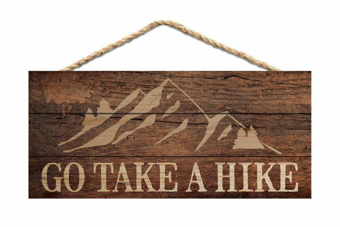 Go Take A Hike Mountains Brown Wood Wall Plaque Sign 12x6inch