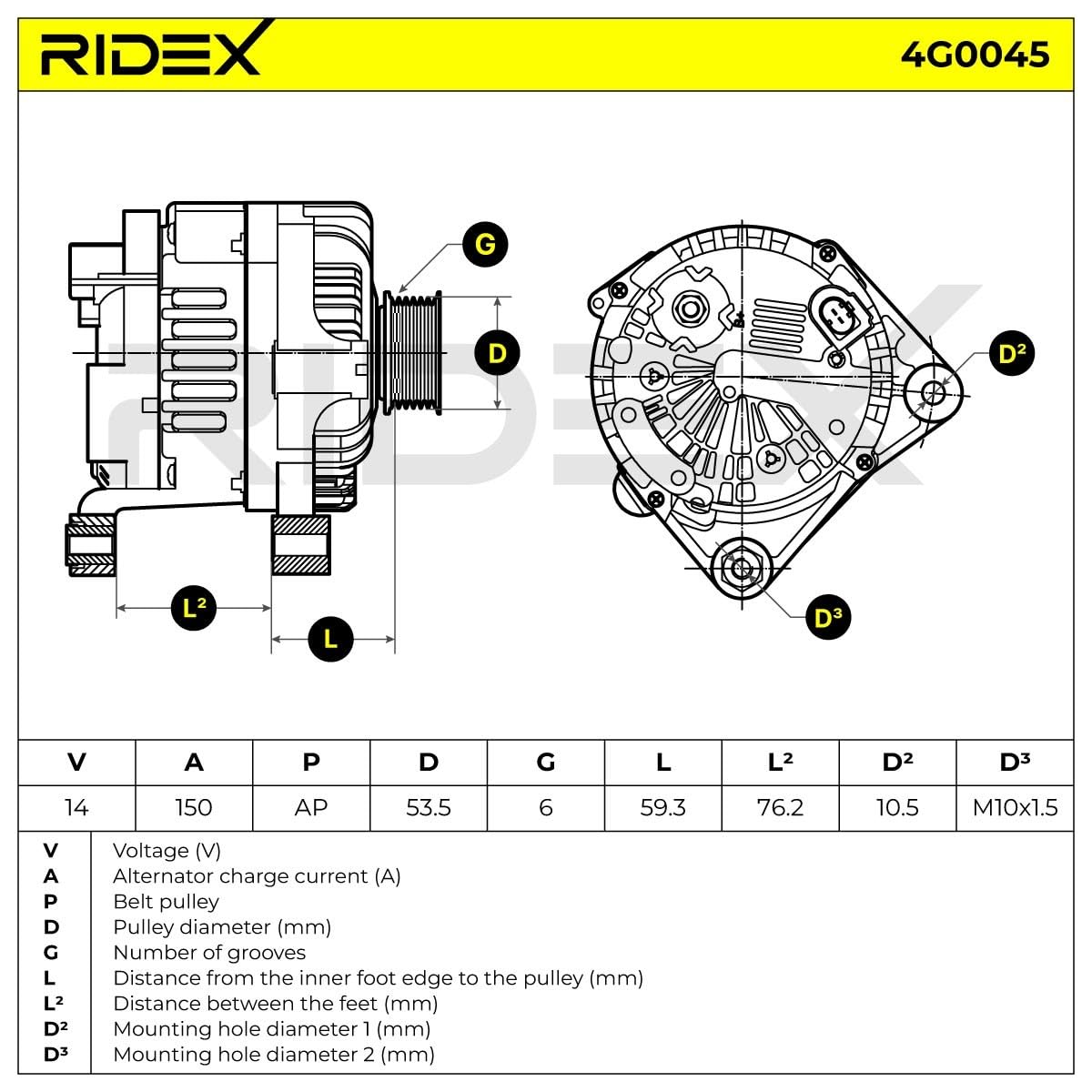 RIDEX 4G0045 Alternador Compatible con BMW 3 Sedán E46