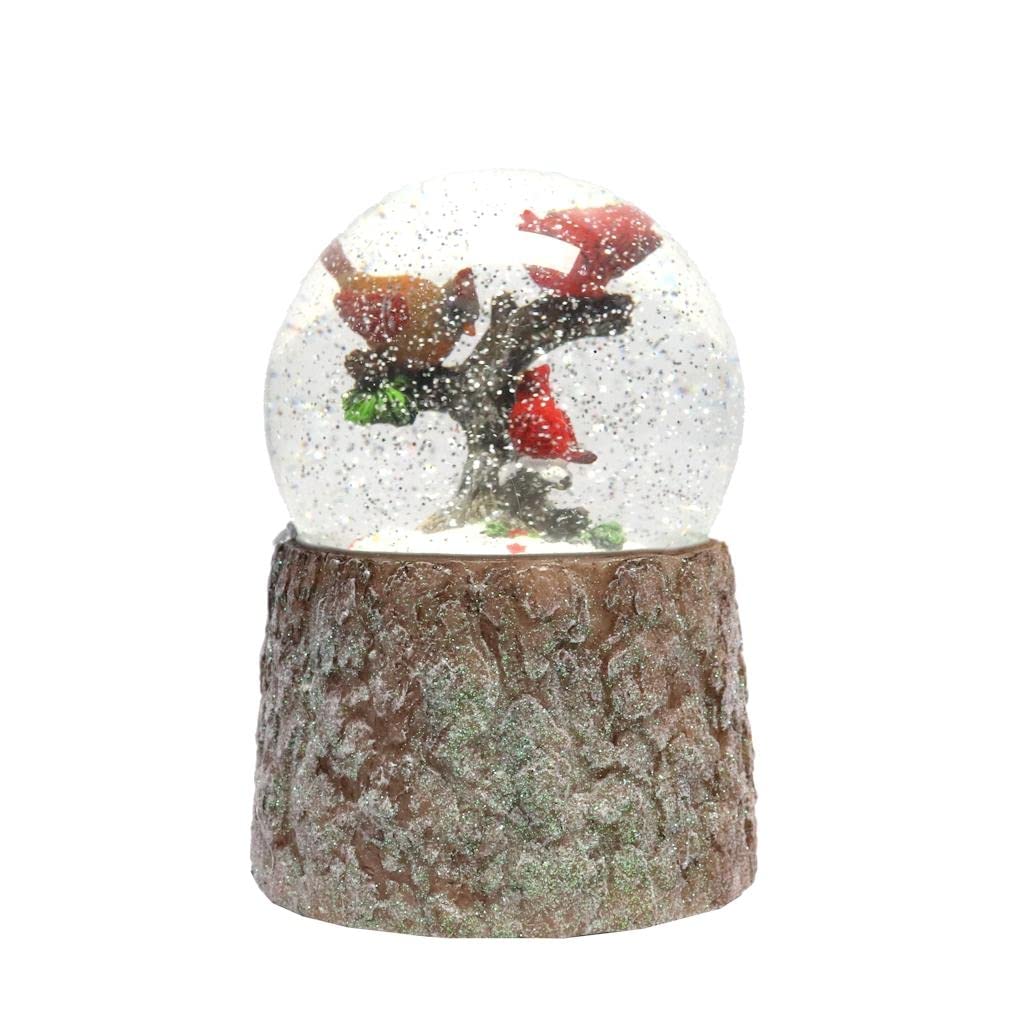 Domo de remolino LED decorativo con música cardenales y acebo adorno de mesa de 6 pulgadas