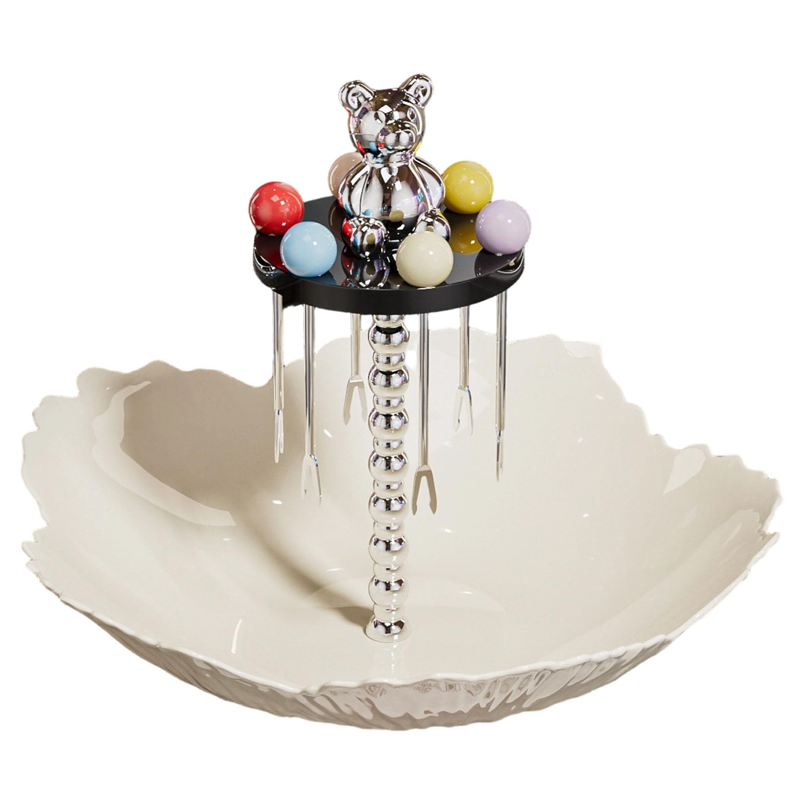 jiingekk Multifunctional Crystal Fruit Bowl Comes with 6 Stainless Forks for Dessert Fruits and Snacks Daily Serving with Stainless Forks