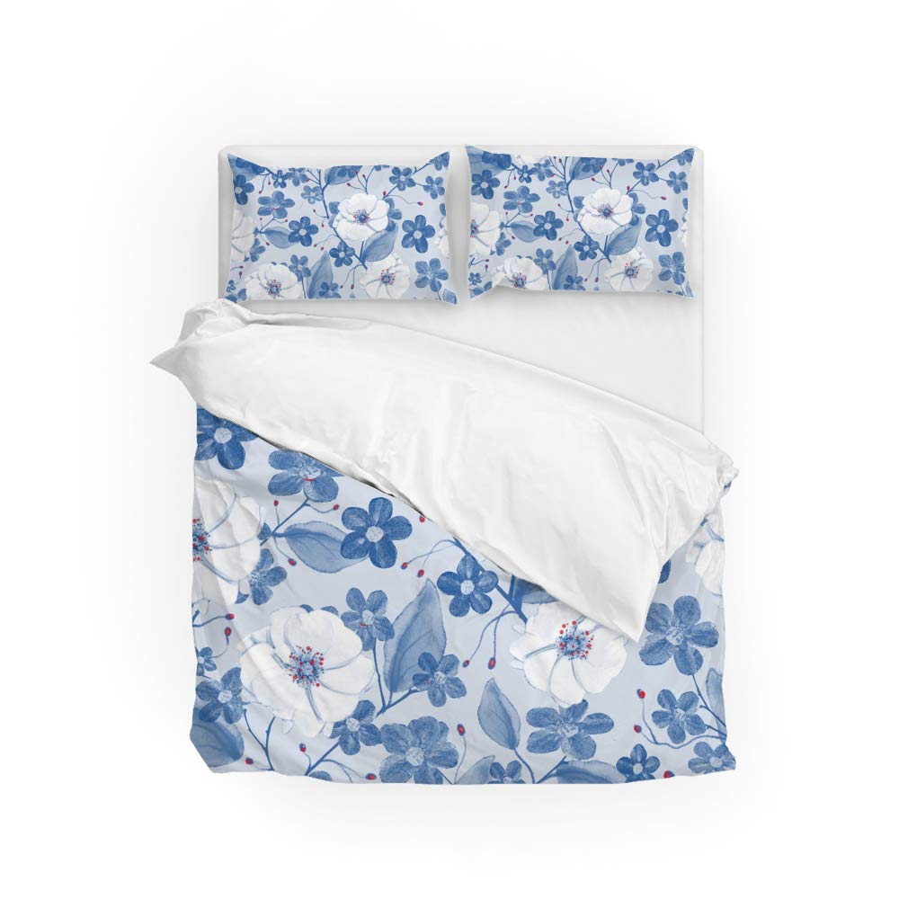 Parure de lit fleurs aquarelle bleu pour une chambre style nature