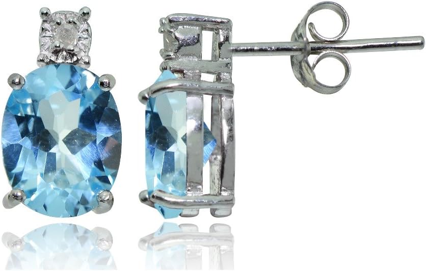 Sterling Silver Genuine or Created Gemstone Oval Drop Stud Earrings