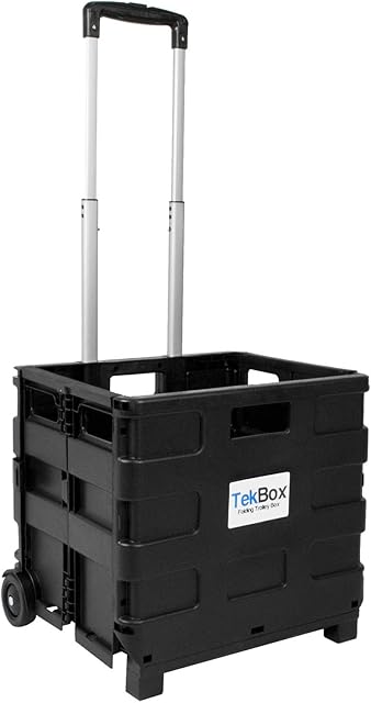 TekBox Folding Boot Cart Shopping Trolley Fold Up Storage Box Wheels Crate Foldable