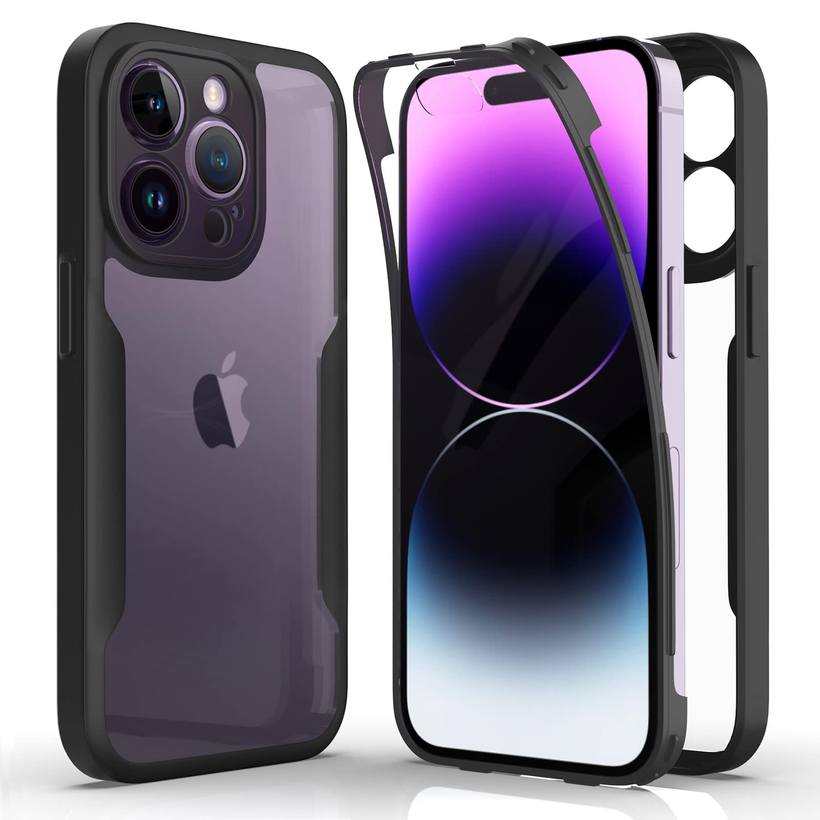 Cover Compatibile con iPhone 14, Custodia 2in1 Dual Layer Ibrida 360 Gradi Full Body Antiurto Protettiva, Bumper e Rigida Plastica Armor Proteggi caso con Scorrevole Protezione Fotocamera, Nero