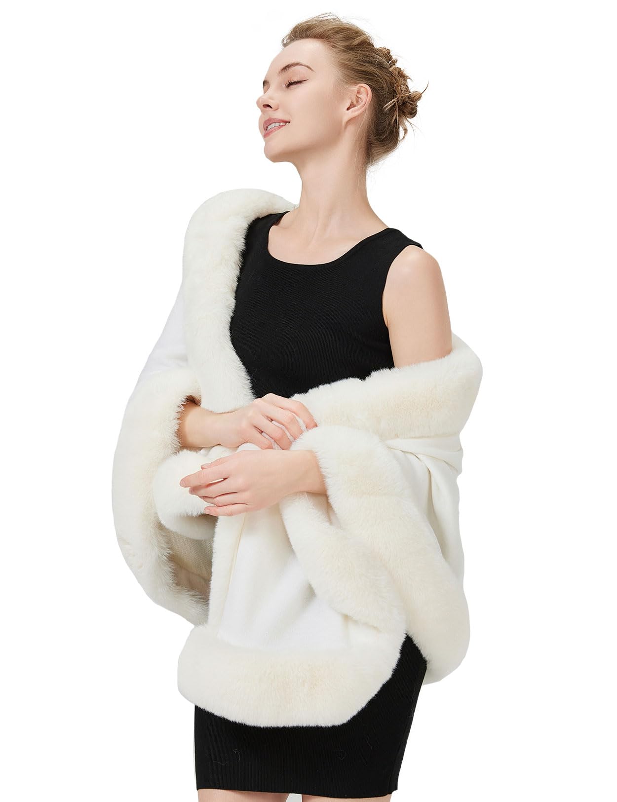 BEAUTELICATE Donna Poncho Mantella Maglia Invernale Stola Scialle in Pelliccia Sintetica Coprispalle Bolero Elegante per Sposa Matrimonio Festa